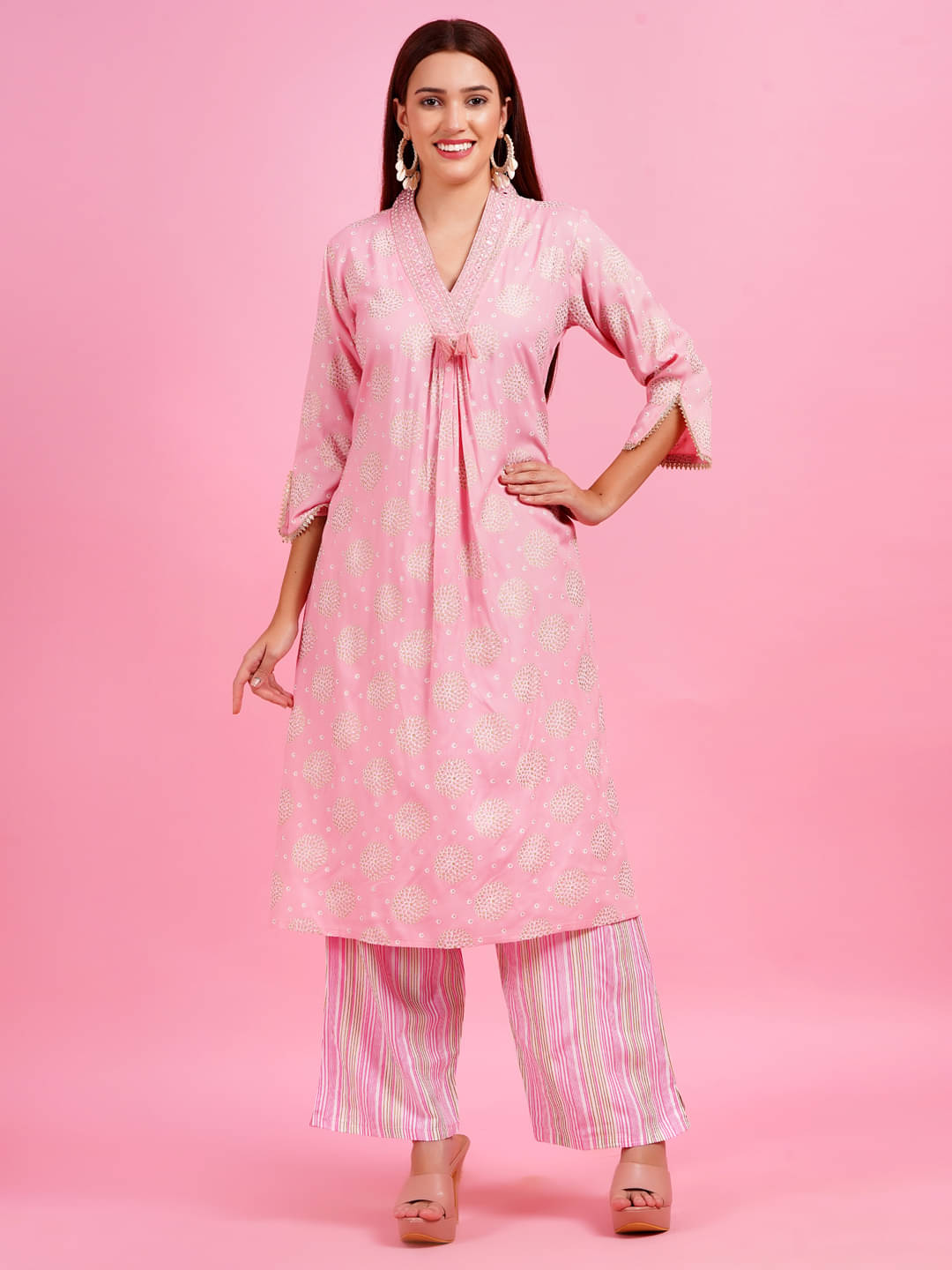 HIGHLIGHT FASHION EXPORT Rayon Printed Kurti With Palazzo Women's Stitched Salwar Suit - Pink ( Pack of 1 ) HIGHLIGHT FASHION EXPORT Rayon Printed Kurti With Palazzo Women's Stitched Salwar Suit - Pink ( Pack of 1 )