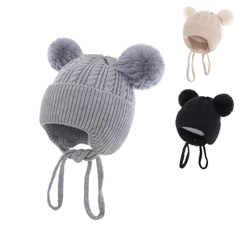     			INFISPACE Baby's Super Warm Winter Woolen Skull Beanie Cap with Fur Inside| Double Pompom Baby Hat (Age: 6 Months to 3 Years) MultiColor