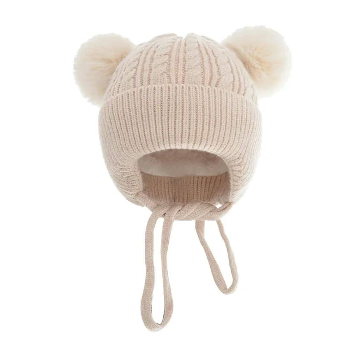    			INFISPACE Baby's Super Warm Winter Woolen Skull Beanie Cap with Fur Inside| Double Pompom Baby Hat (Age: 6 Months to 3 Years) BeigeColor