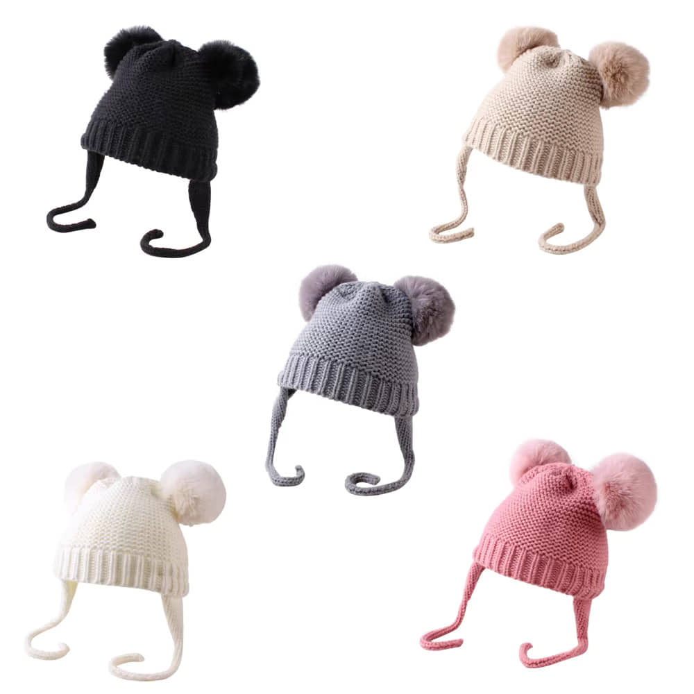 INFISPACE Baby's Super Warm Winter Woolen Skull Beanie Cap with Fur Inside| Double Pompom Baby Hat (Age: 6 Months to 3 Years) MulticolorColor