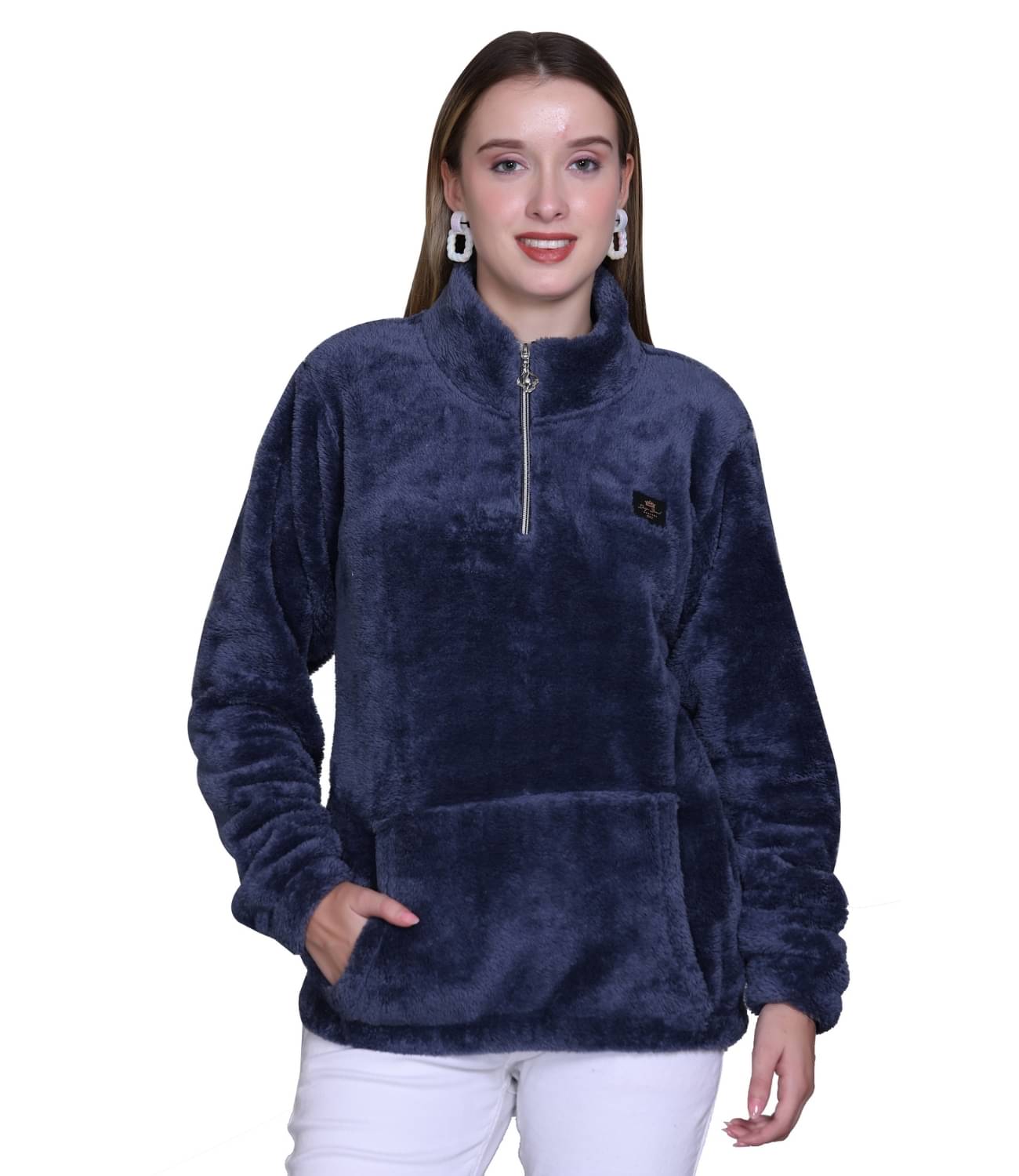     			Looks United Faux Fur Women's Zippered Sweatshirt ( Blue )