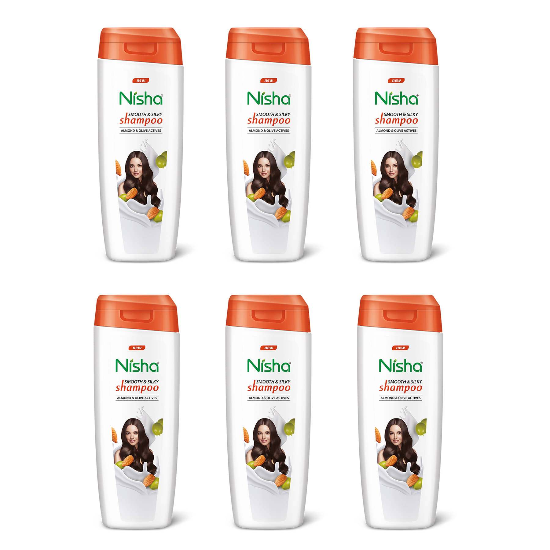 Nisha Smooth & Silky Shampoo for Women Men 75ml Pack of 6, Almond & Olive Actives Shampoo for Naturally Soft Silky Hair Nisha Smooth & Silky Shampoo for Women Men 75ml Pack of 6, Almond & Olive Actives Shampoo for Naturally Soft Silky Hair