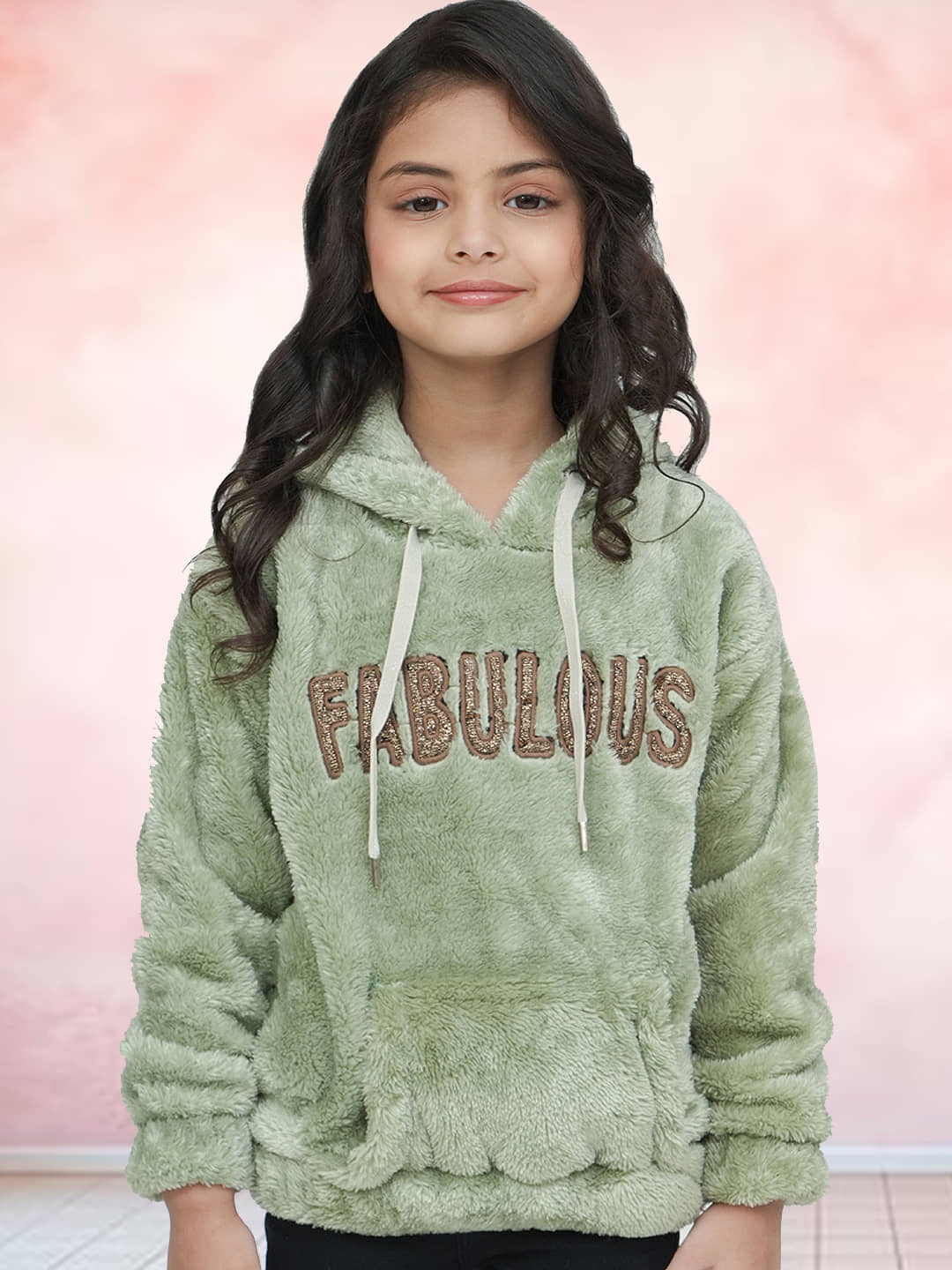 PAMPOLINA Girls Cotton Blend Sweatshirt ( Light Green )