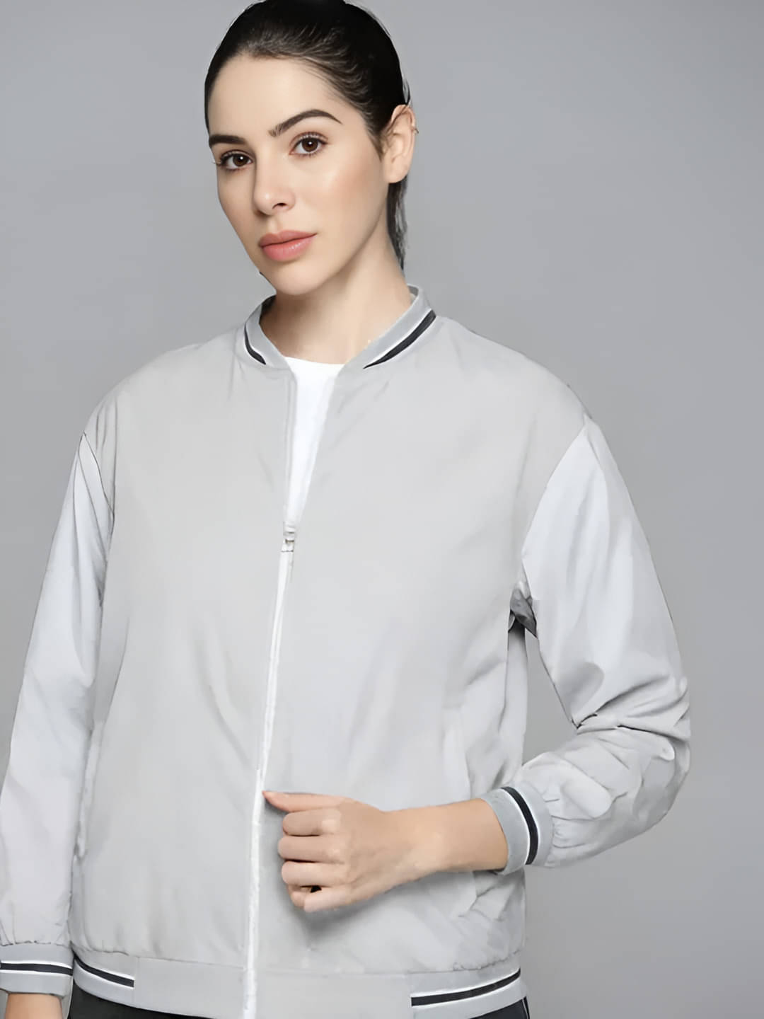 PLUS PARADISE - Polyester Grey Bomber Jackets PLUS PARADISE - Polyester Grey Bomber Jackets