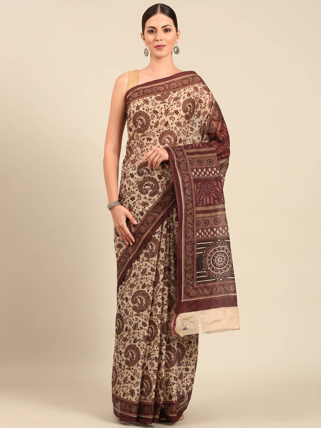 SHANVIKA Cotton Printed Saree Without Blouse Piece ( Beige ) SHANVIKA Cotton Printed Saree Without Blouse Piece ( Beige )