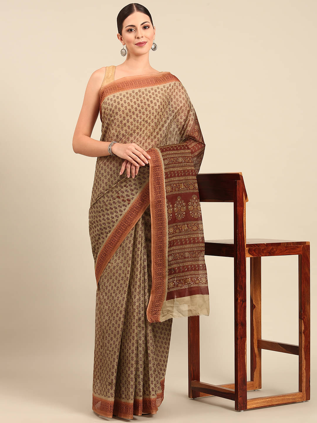     			SHANVIKA Cotton Printed Saree Without Blouse Piece ( Beige )