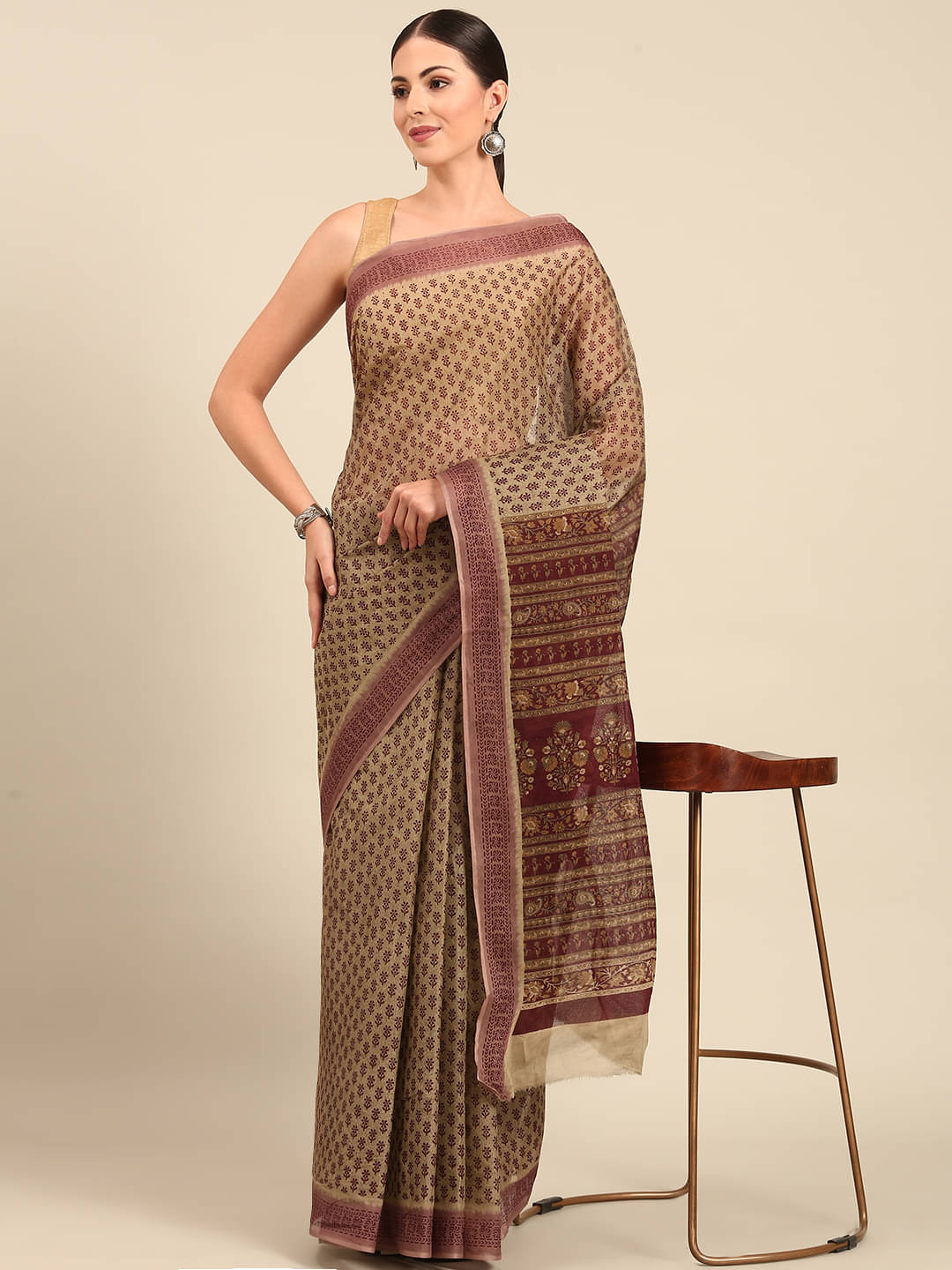 SHANVIKA Cotton Printed Saree Without Blouse Piece ( Beige ) SHANVIKA Cotton Printed Saree Without Blouse Piece ( Beige )