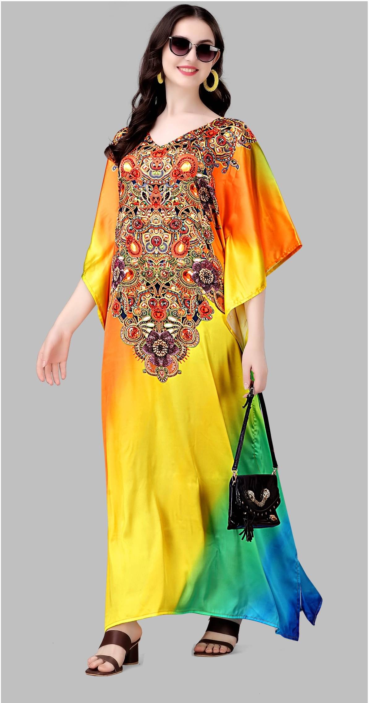 SILK SUTRA Women's Satin Kaftan ( Multi Color ) SILK SUTRA Women's Satin Kaftan ( Multi Color )