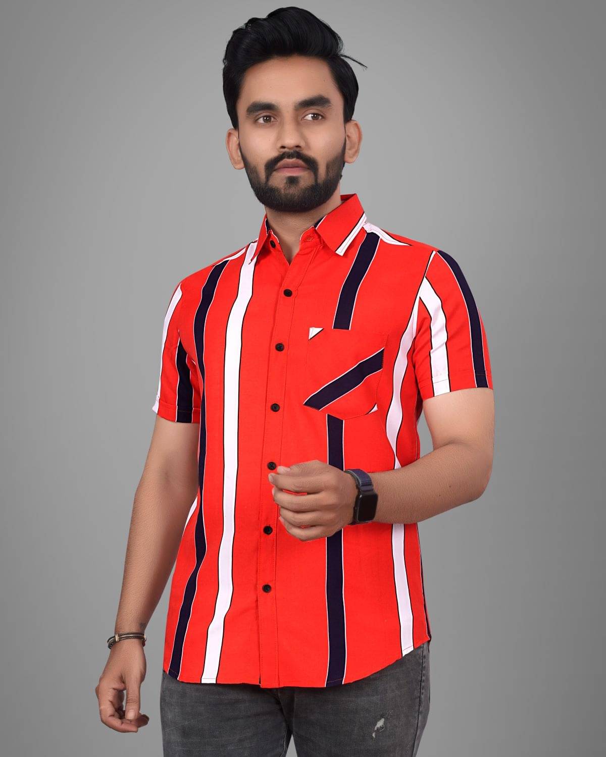     			SUR-T Cotton Blend Regular Fit Striped Half Sleeves Men's Casual Shirt - Orange ( Pack of 1 )