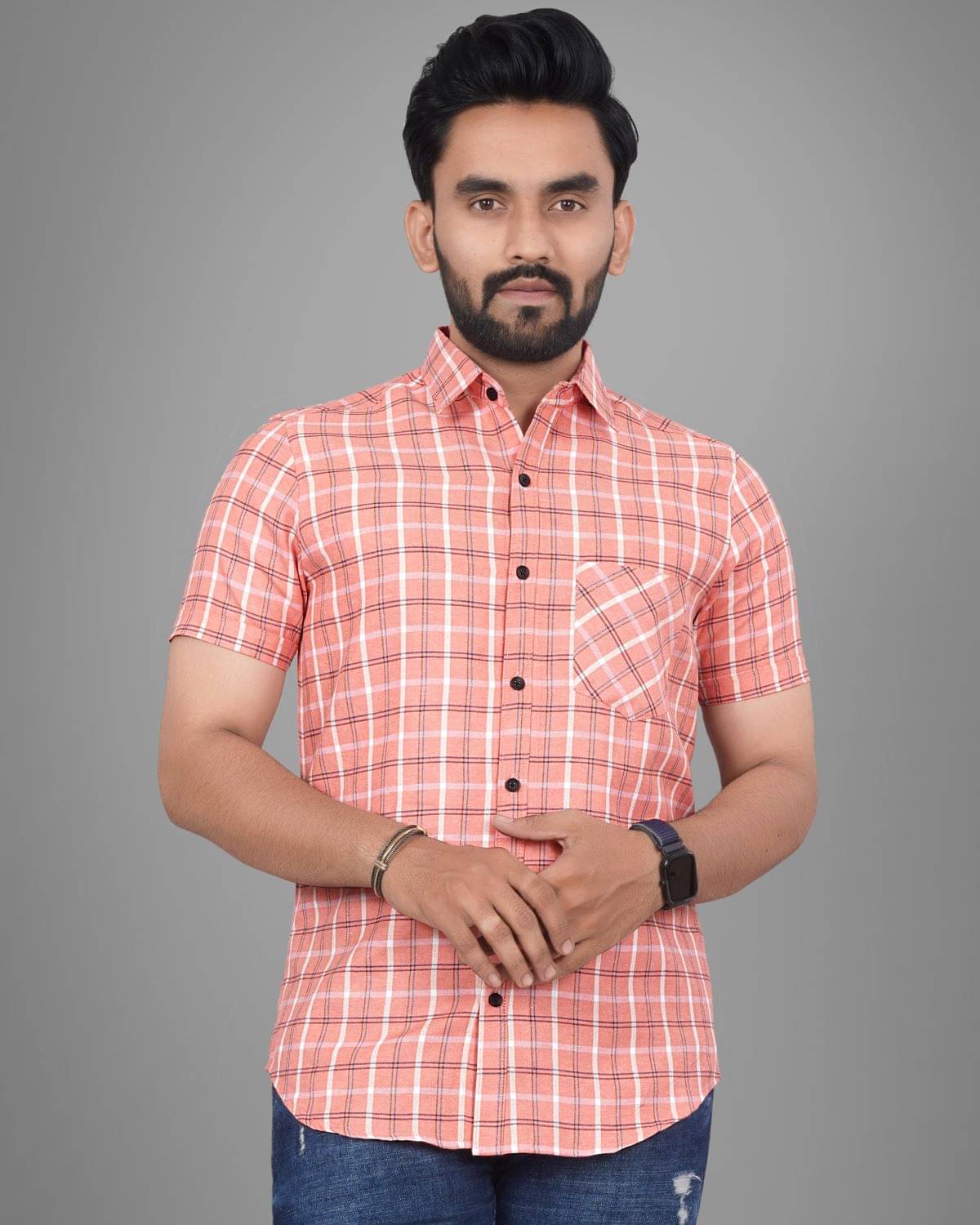SUR-T Cotton Blend Regular Fit Checks Half Sleeves Men's Casual Shirt - Orange ( Pack of 1 ) SUR-T Cotton Blend Regular Fit Checks Half Sleeves Men's Casual Shirt - Orange ( Pack of 1 )