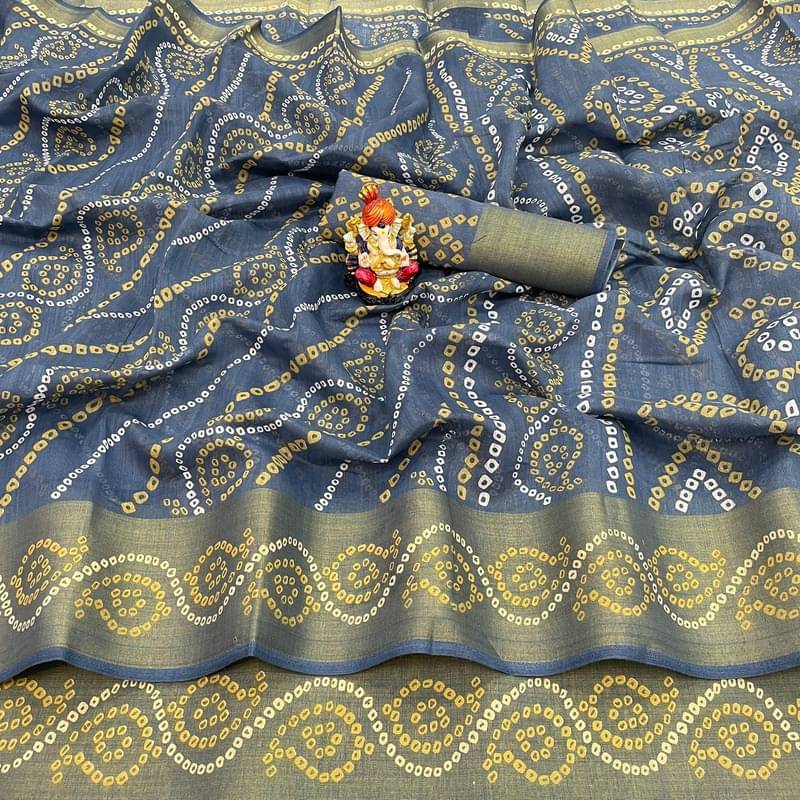     			Samai Cotton Silk Printed Saree With Unstitched Blouse Piece ( Grey )