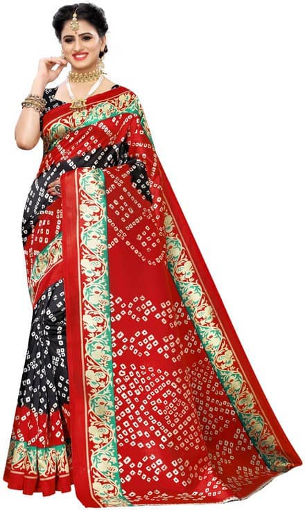 Samai Cotton Silk Printed Saree With Unstitched Blouse Piece ( Charcoal ) - Sarees | Buy online on ZillyBuy