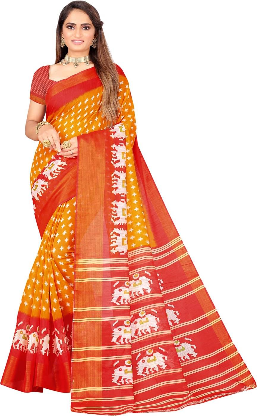     			Samai Cotton Silk Printed Saree With Unstitched Blouse Piece ( Multicolor2 )