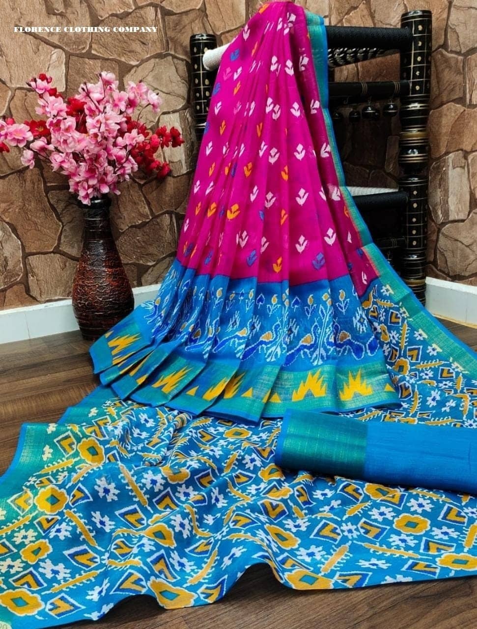 Samai Cotton Silk Printed Saree With Unstitched Blouse Piece ( Multicolor4 ) - Sarees | Buy online on ZillyBuy