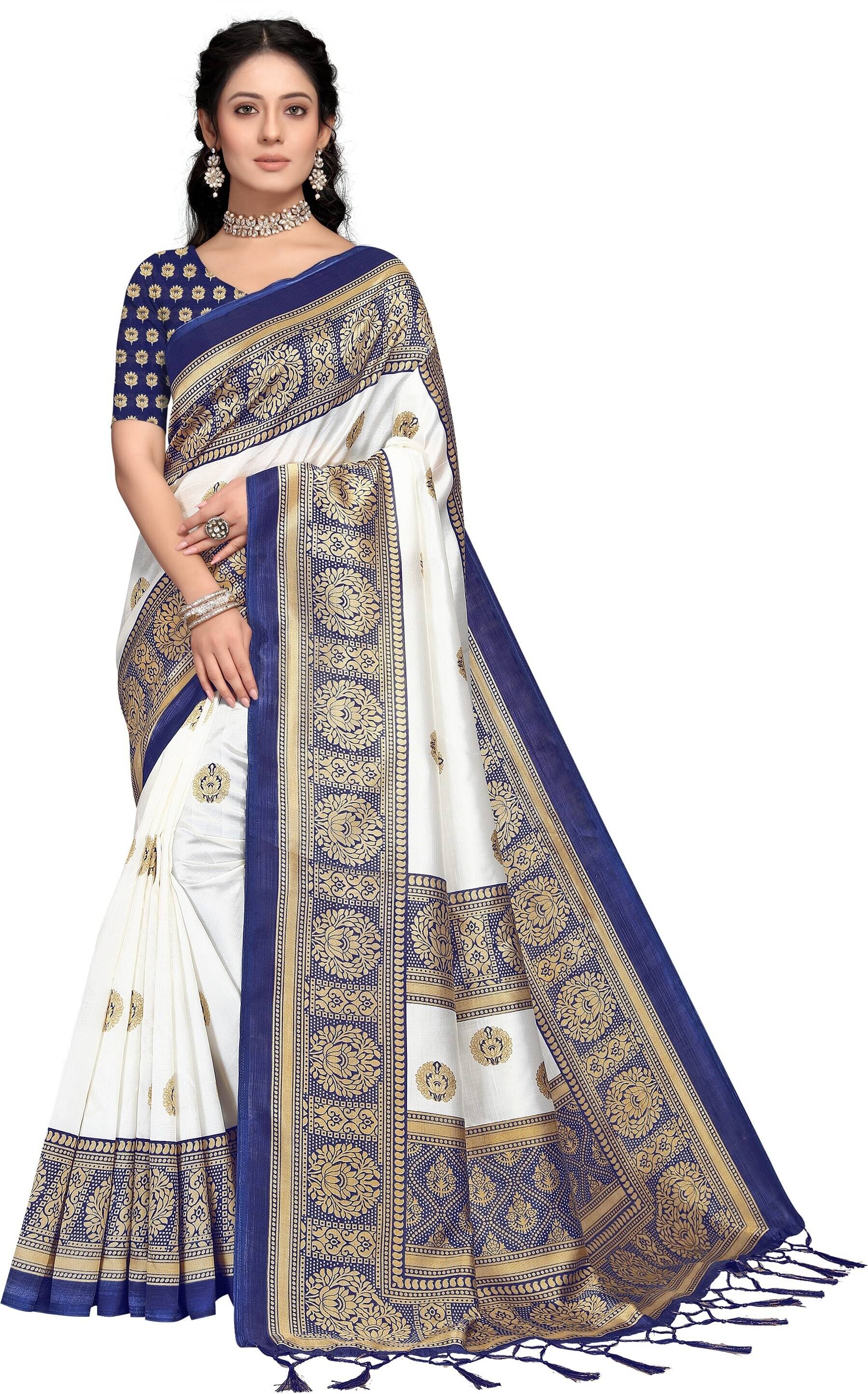     			Samai Cotton Silk Solid Saree With Unstitched Blouse Piece ( Navy Blue )