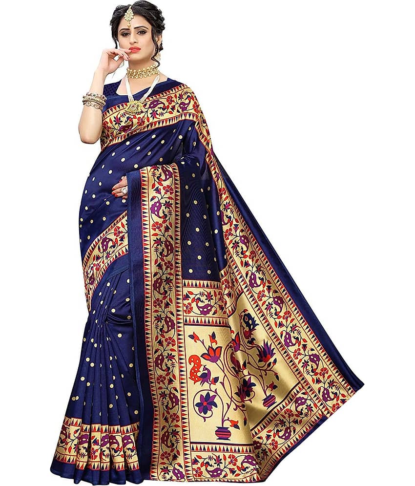 Samai Cotton Silk Woven Saree With Unstitched Blouse Piece ( Blue ) - Sarees | Buy online on ZillyBuy