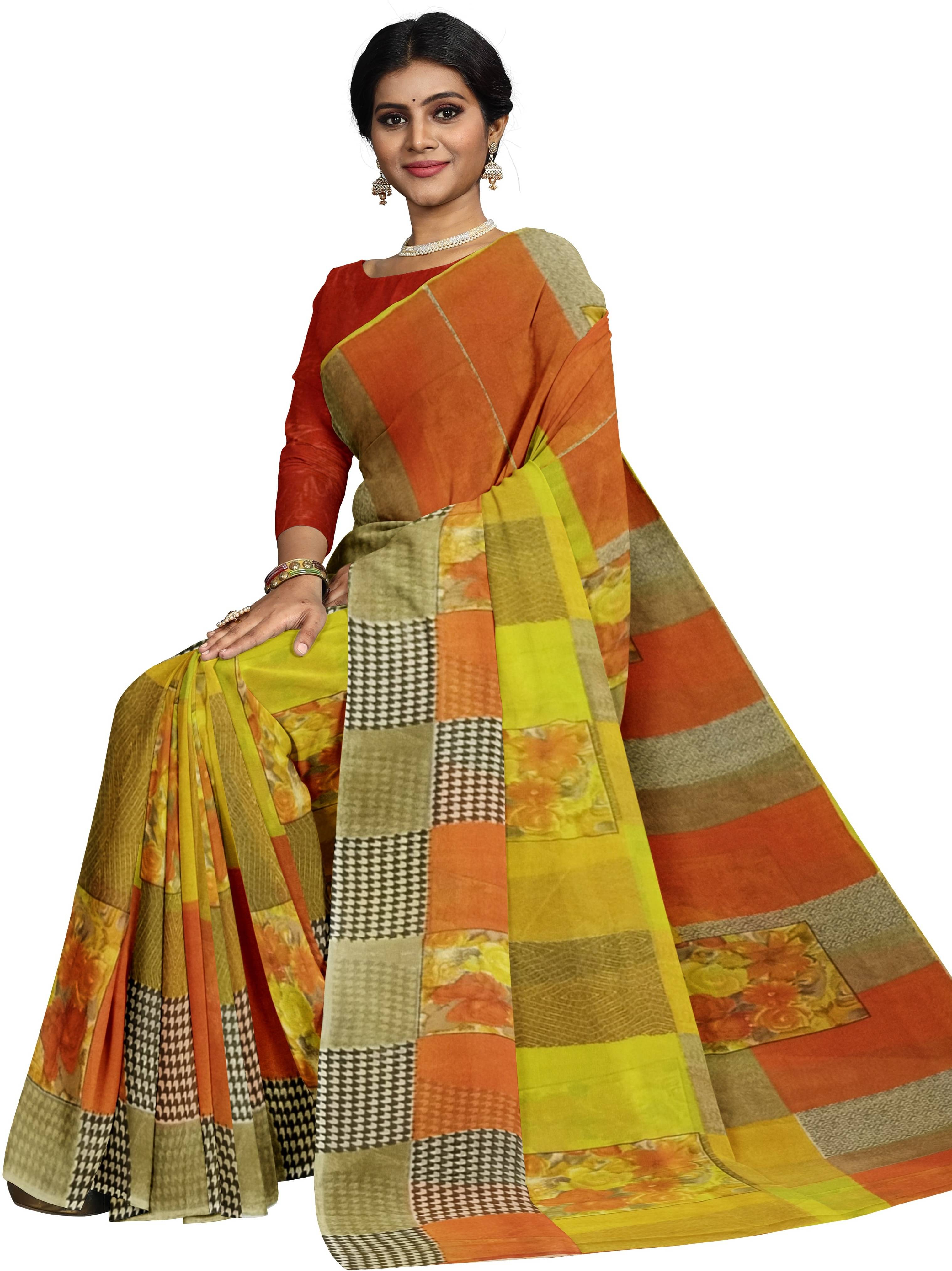    			Samai Georgette Printed Saree With Unstitched Blouse Piece ( Multicolor9 )
