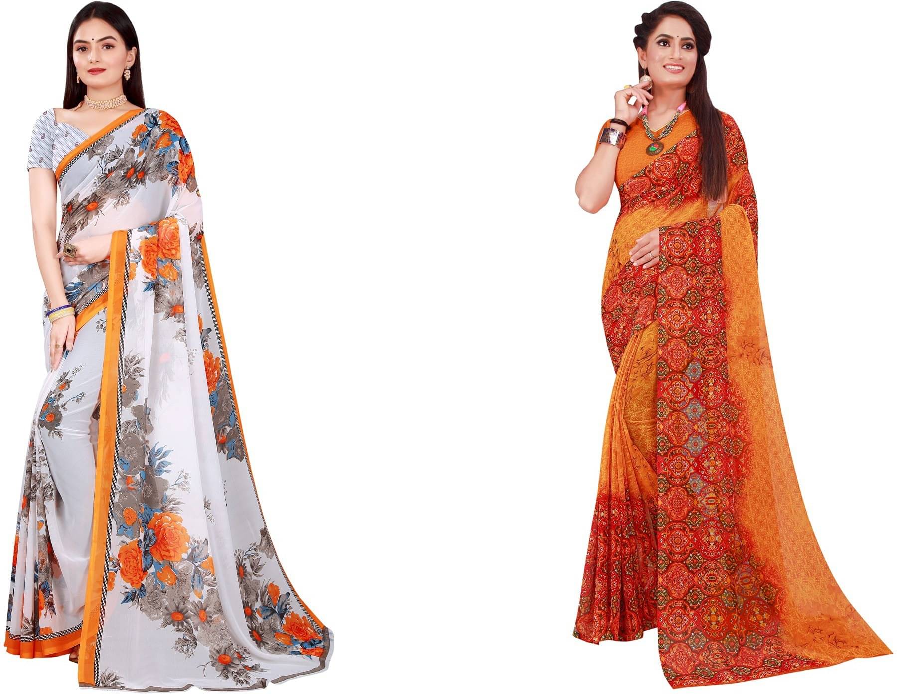Samai Georgette Printed Saree With Unstitched Blouse Piece ( Multicolor3 ) Samai Georgette Printed Saree With Unstitched Blouse Piece ( Multicolor3 )