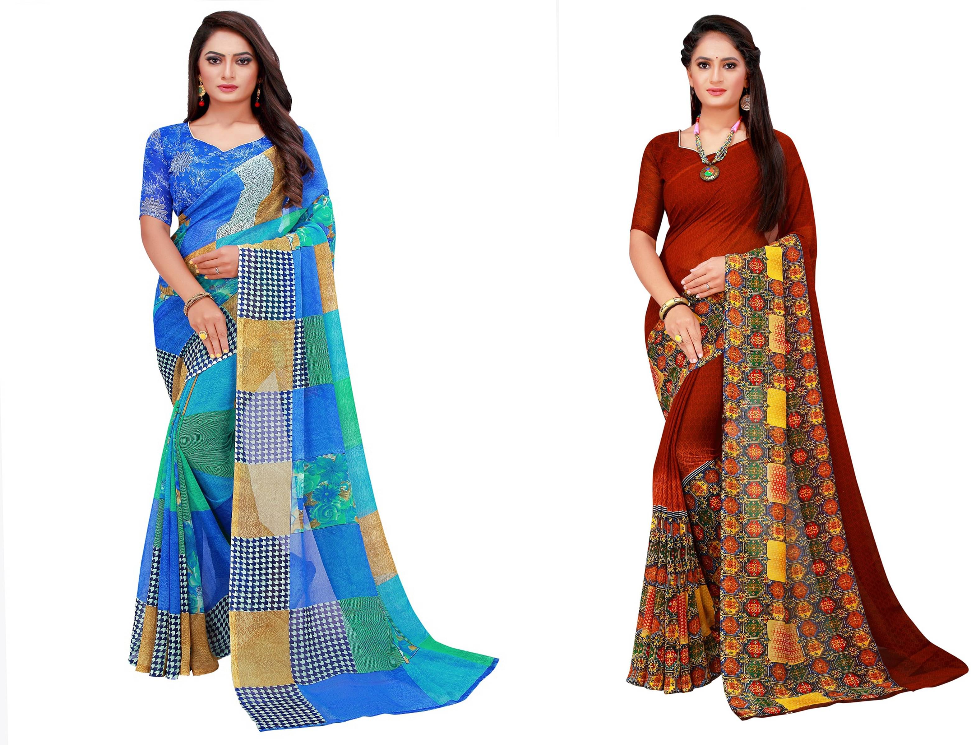 Samai Georgette Printed Saree With Unstitched Blouse Piece ( Multicolor ) Samai Georgette Printed Saree With Unstitched Blouse Piece ( Multicolor )