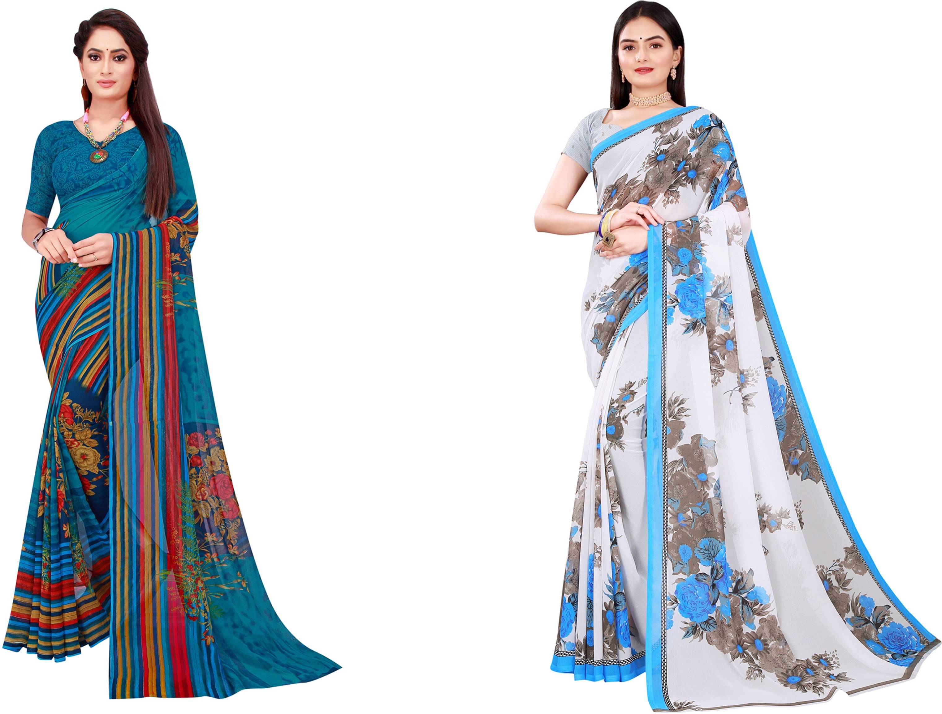 Samai Georgette Printed Saree With Unstitched Blouse Piece ( Multicolor10 ) Samai Georgette Printed Saree With Unstitched Blouse Piece ( Multicolor10 )