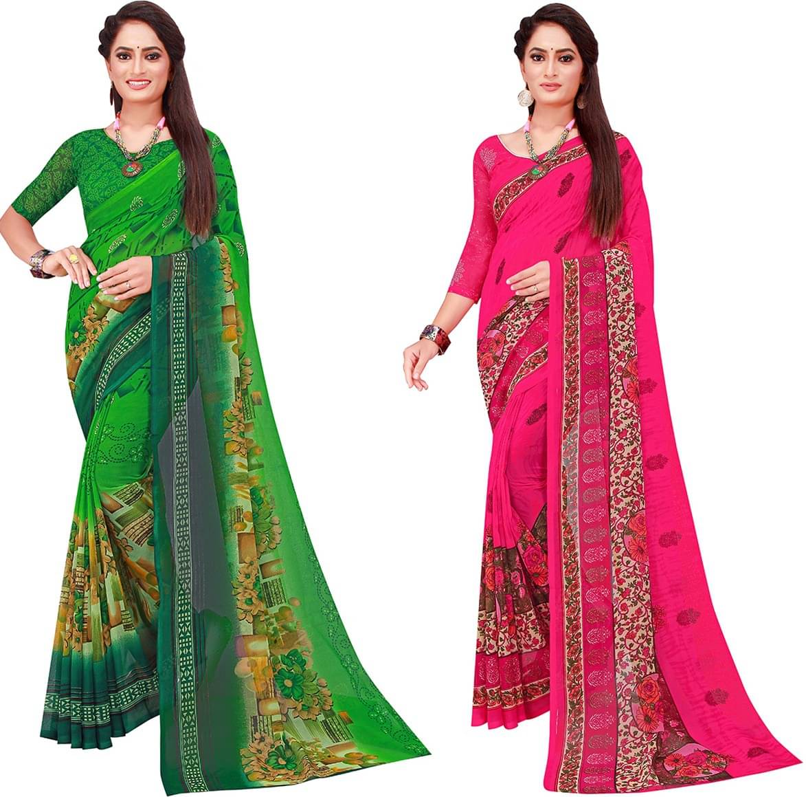     			Samai Georgette Printed Saree With Unstitched Blouse Piece ( Multicolor8 )
