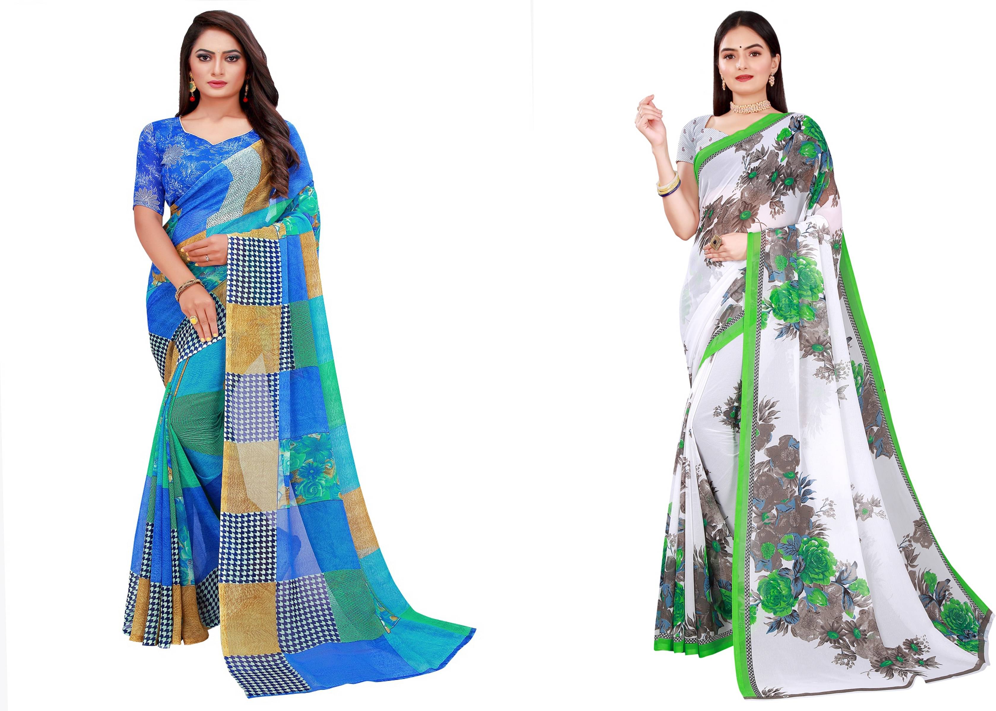 Samai Georgette Printed Saree With Unstitched Blouse Piece ( Multicolor3 ) Samai Georgette Printed Saree With Unstitched Blouse Piece ( Multicolor3 )