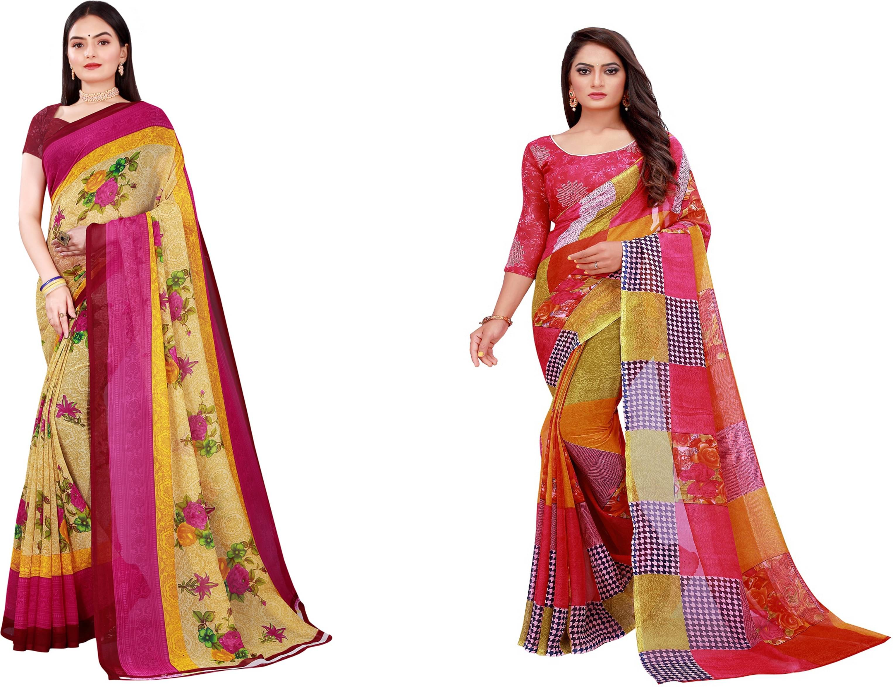 Samai Georgette Printed Saree With Unstitched Blouse Piece ( Multicolor5 ) Samai Georgette Printed Saree With Unstitched Blouse Piece ( Multicolor5 )