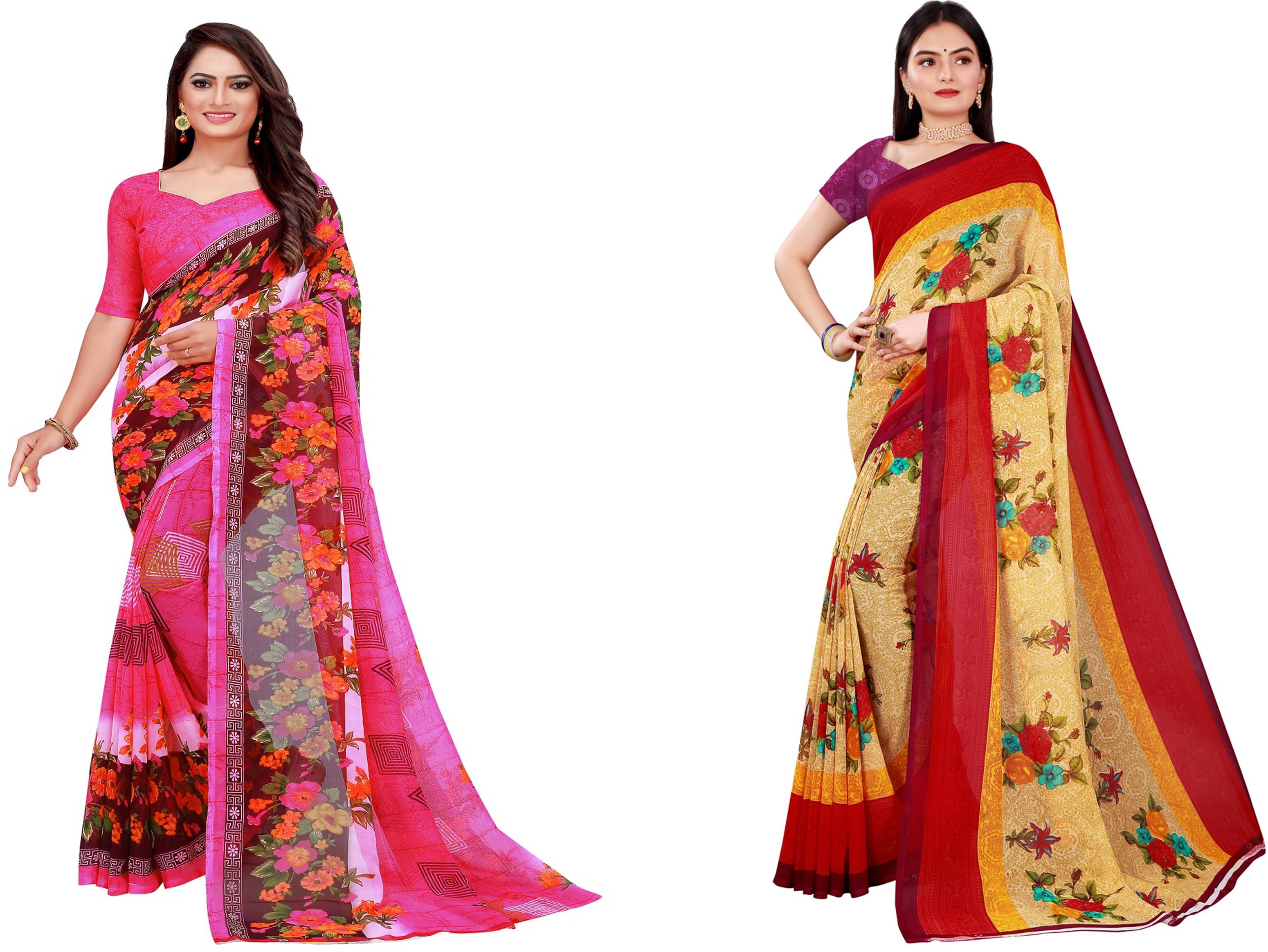 Samai Georgette Printed Saree With Unstitched Blouse Piece ( Multicolor6 ) Samai Georgette Printed Saree With Unstitched Blouse Piece ( Multicolor6 )