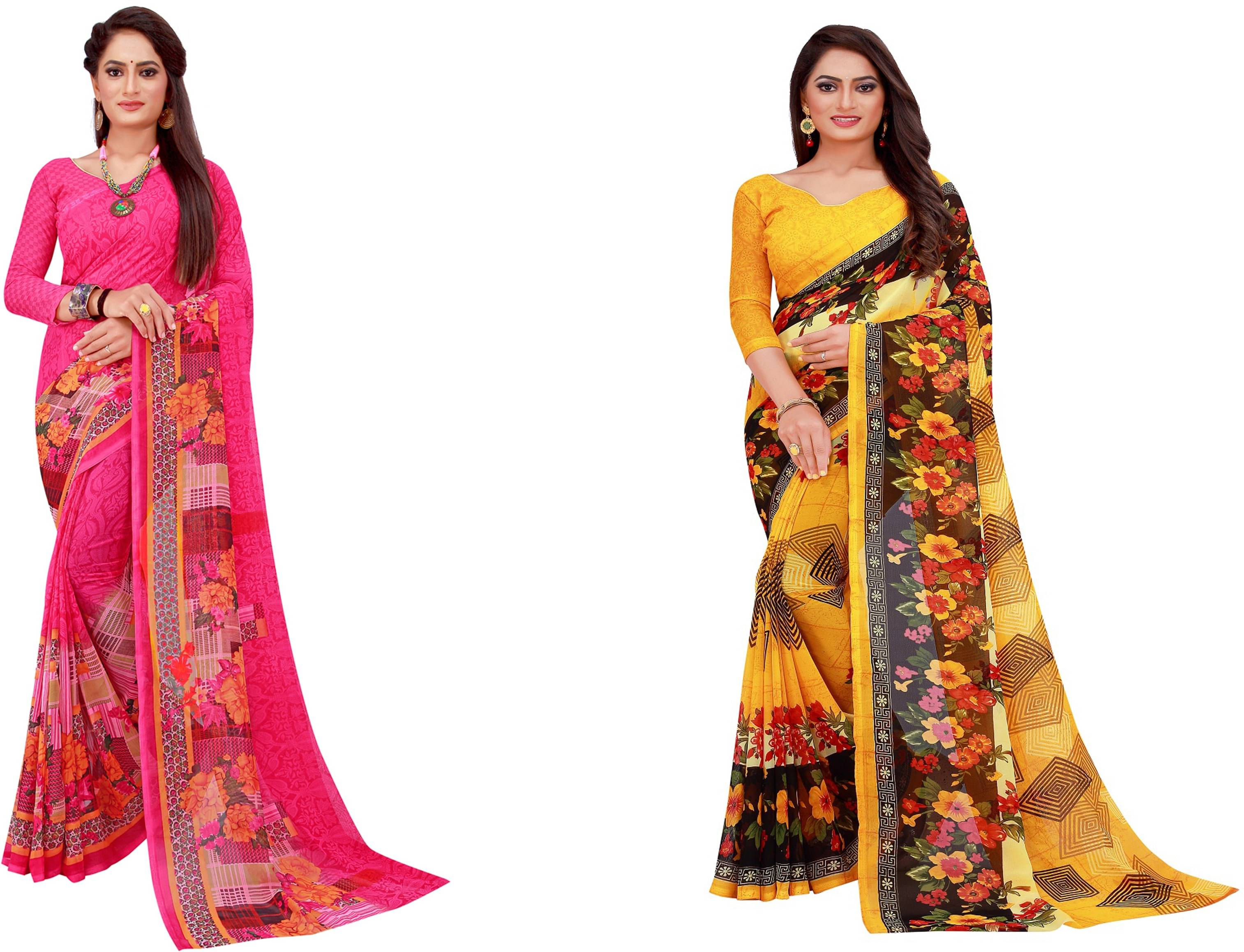 Samai Georgette Printed Saree With Unstitched Blouse Piece ( Multicolor9 ) Samai Georgette Printed Saree With Unstitched Blouse Piece ( Multicolor9 )
