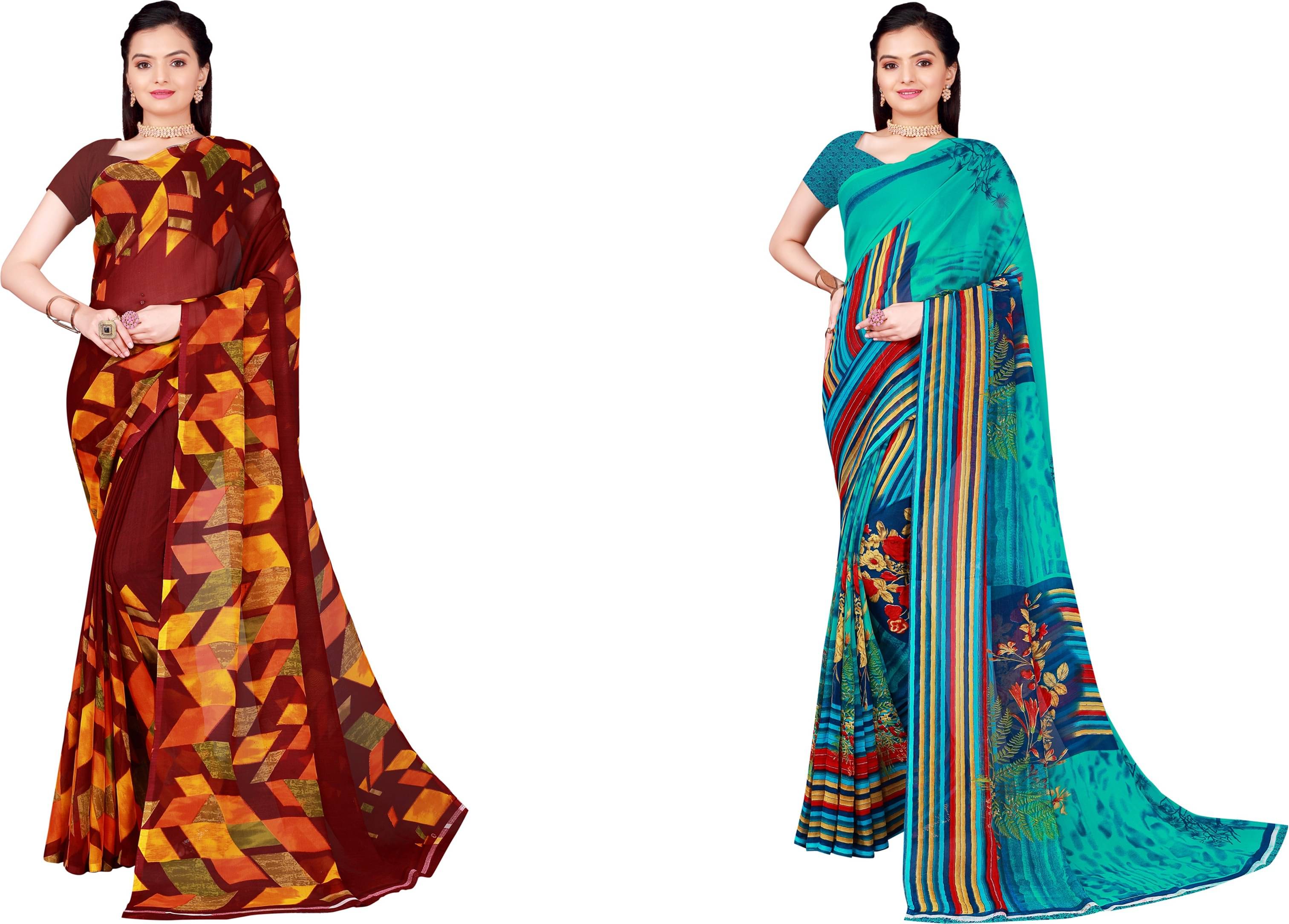 Samai Georgette Printed Saree With Unstitched Blouse Piece ( Multicolor ) Samai Georgette Printed Saree With Unstitched Blouse Piece ( Multicolor )