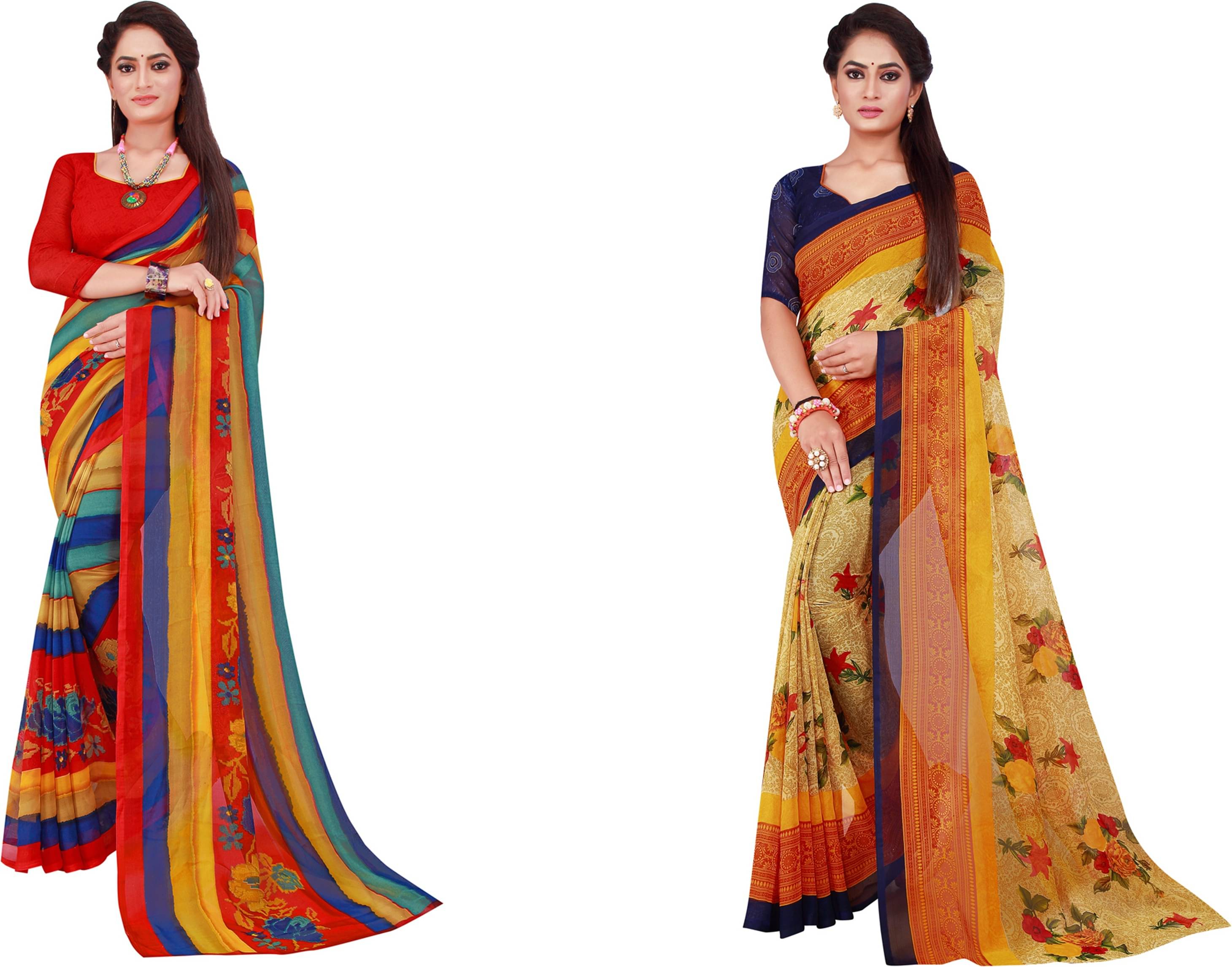 Samai Georgette Printed Saree With Unstitched Blouse Piece ( Multicolor9 ) Samai Georgette Printed Saree With Unstitched Blouse Piece ( Multicolor9 )