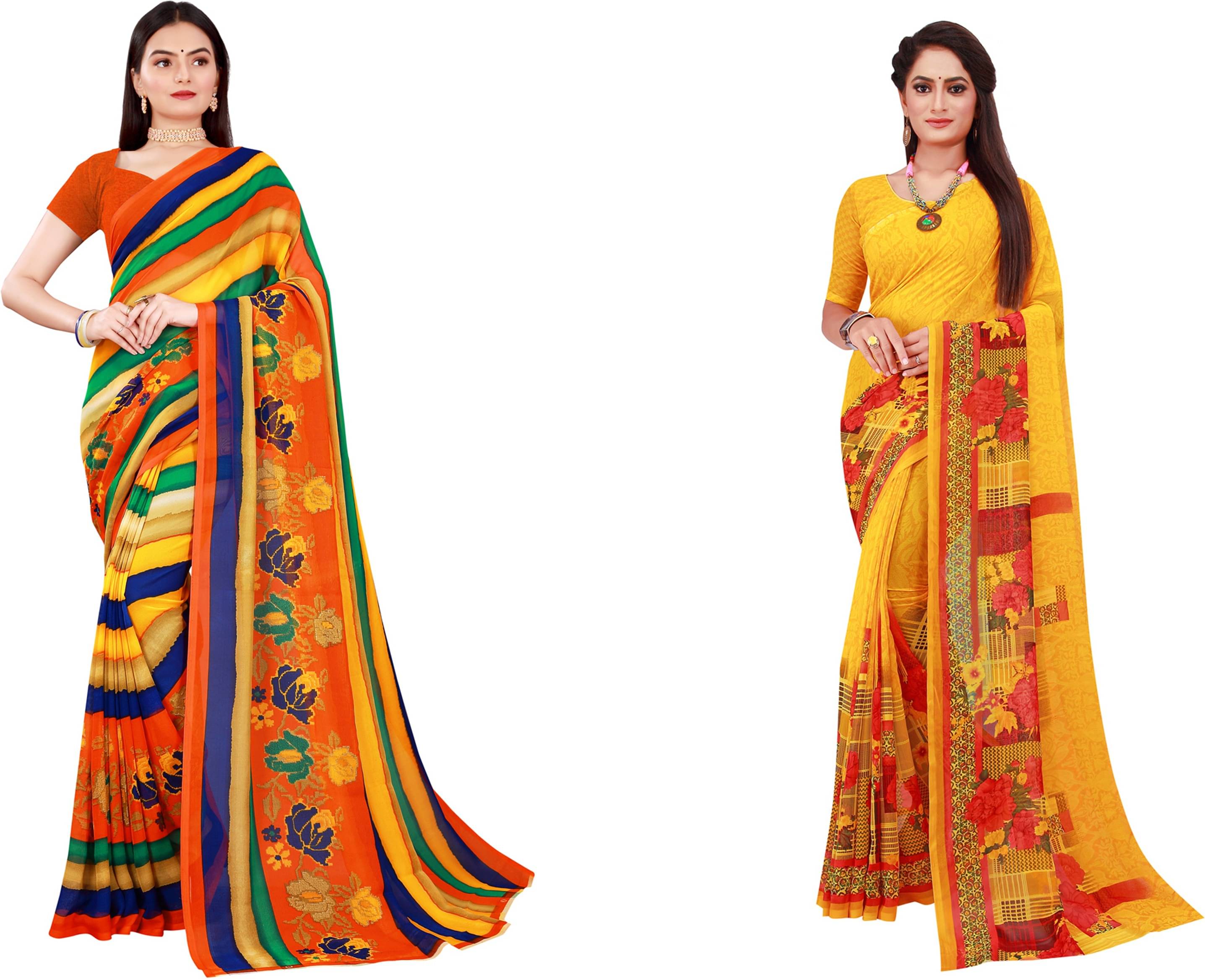 Samai Georgette Printed Saree With Unstitched Blouse Piece ( Multicolor1 ) Samai Georgette Printed Saree With Unstitched Blouse Piece ( Multicolor1 )
