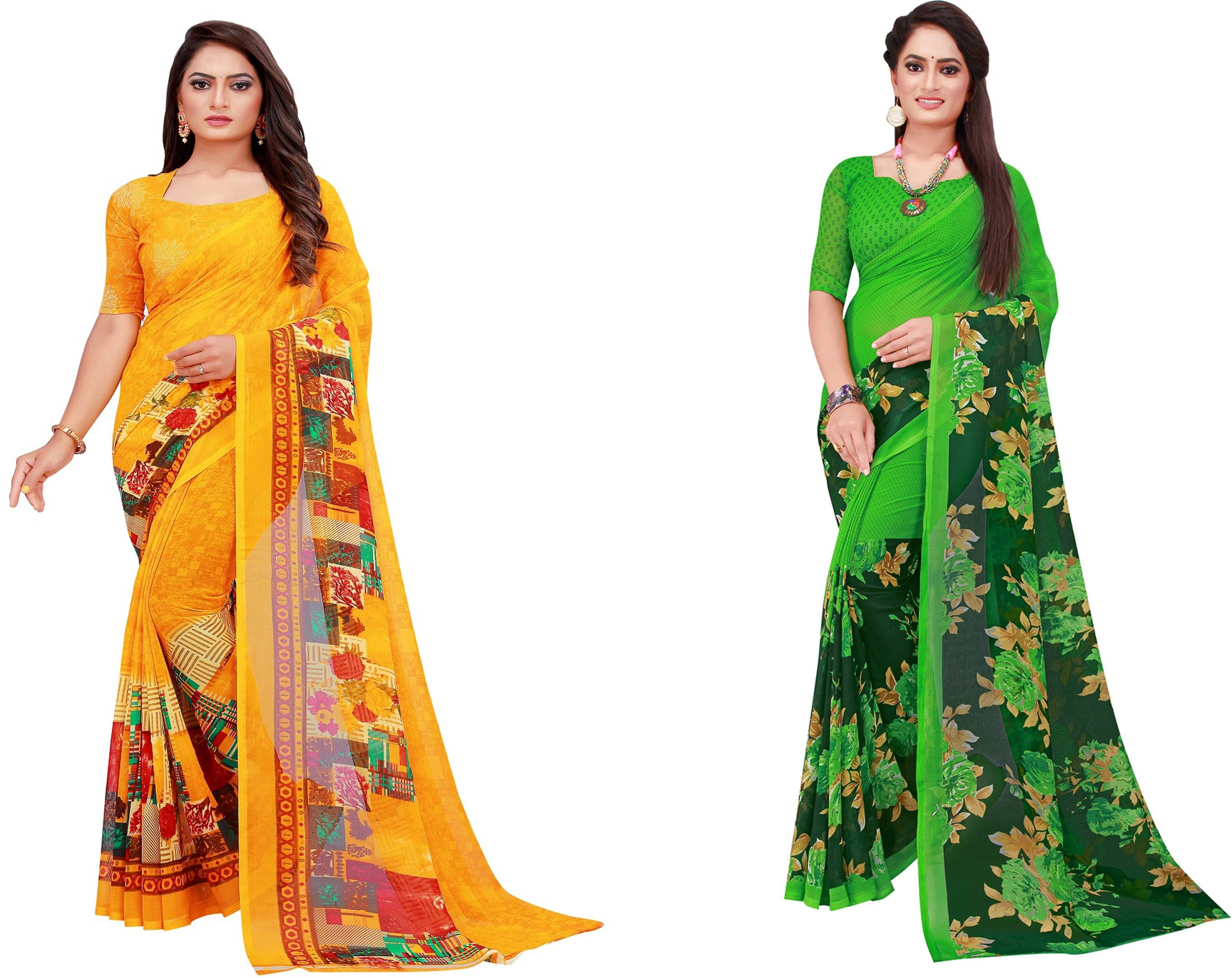 Samai Georgette Printed Saree With Unstitched Blouse Piece ( Multicolor ) Samai Georgette Printed Saree With Unstitched Blouse Piece ( Multicolor )