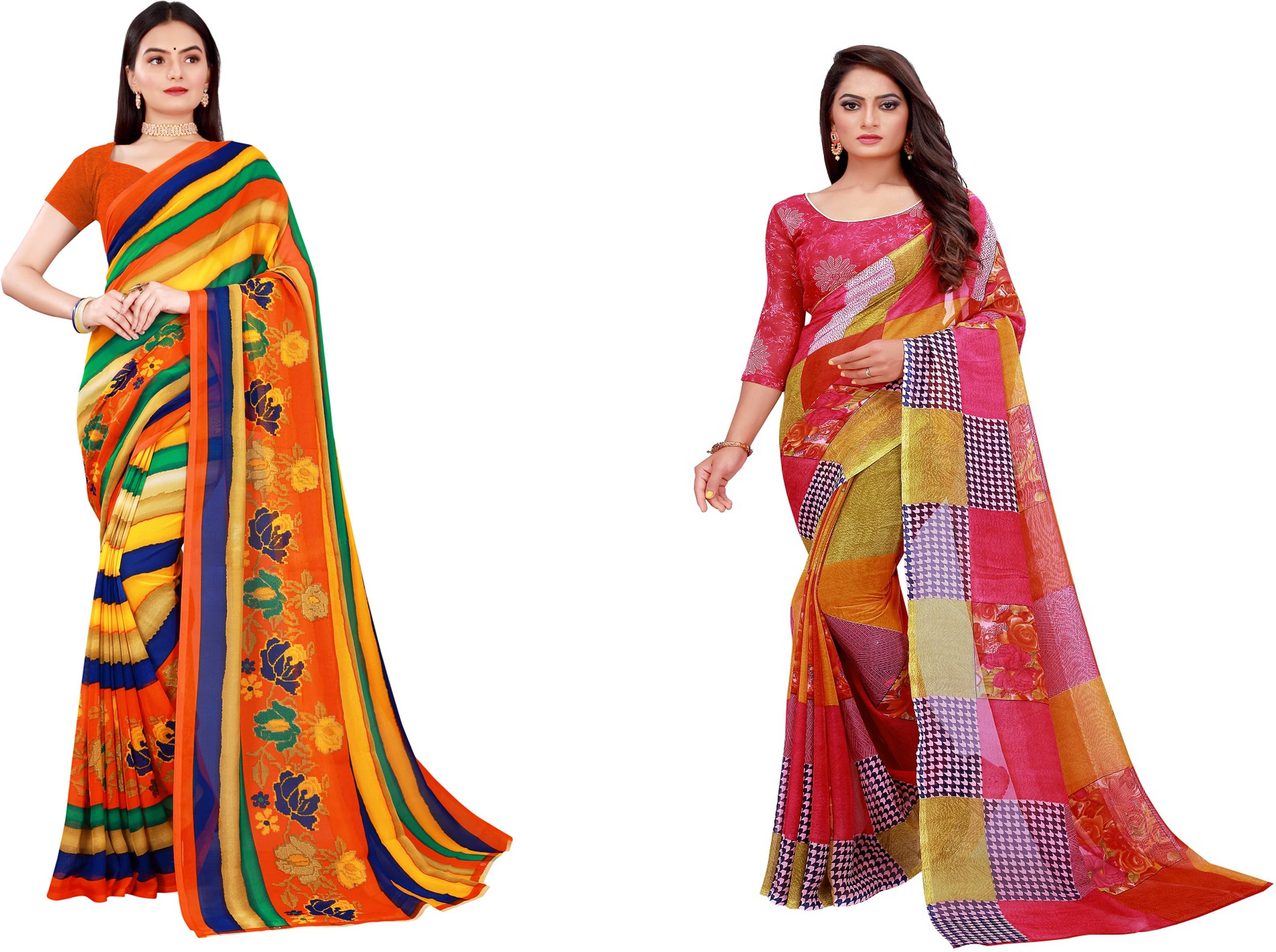     			Samai Georgette Printed Saree With Unstitched Blouse Piece ( Multicolor9 )