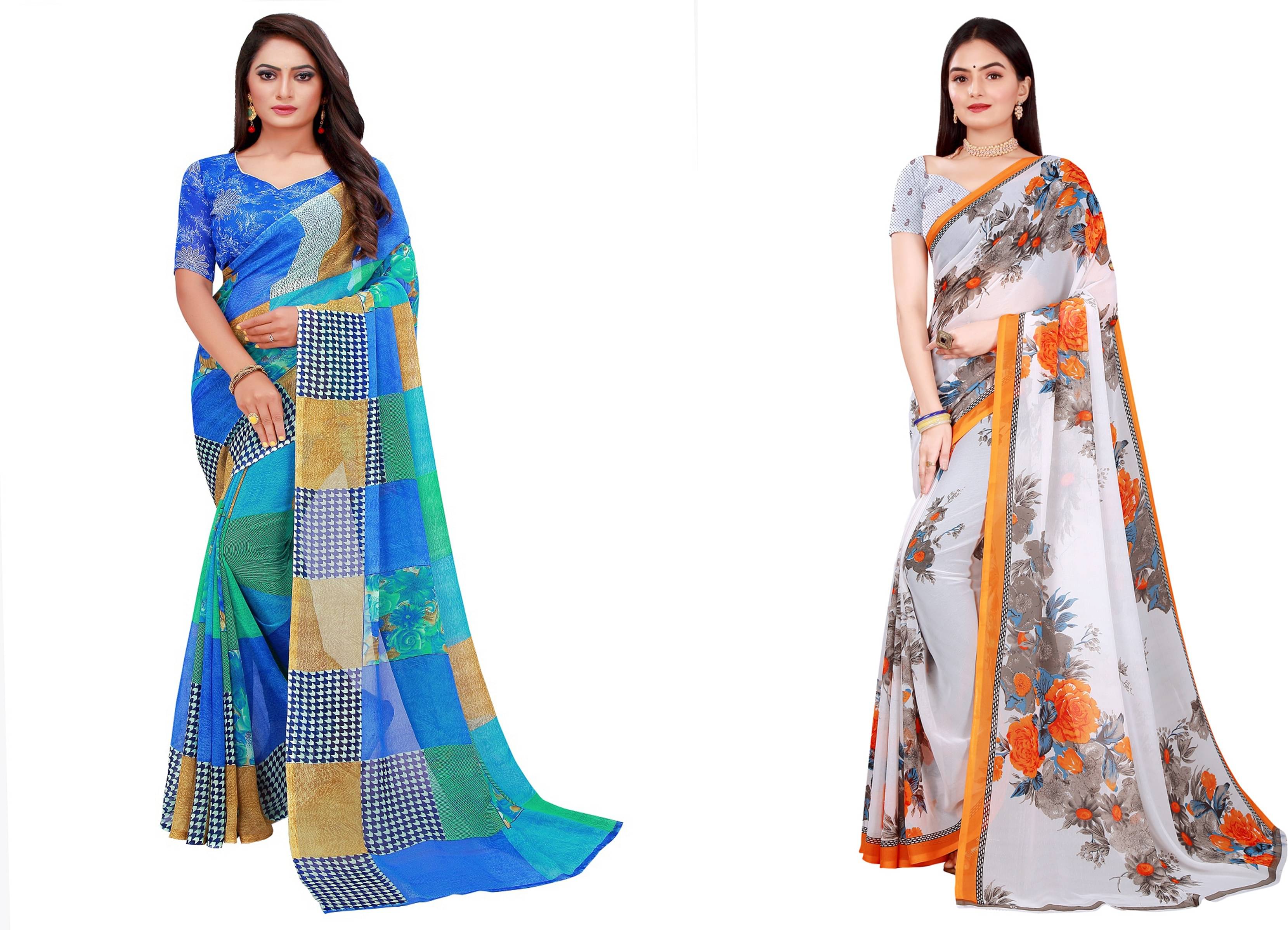 Samai Georgette Printed Saree With Unstitched Blouse Piece ( Multicolor2 ) Samai Georgette Printed Saree With Unstitched Blouse Piece ( Multicolor2 )