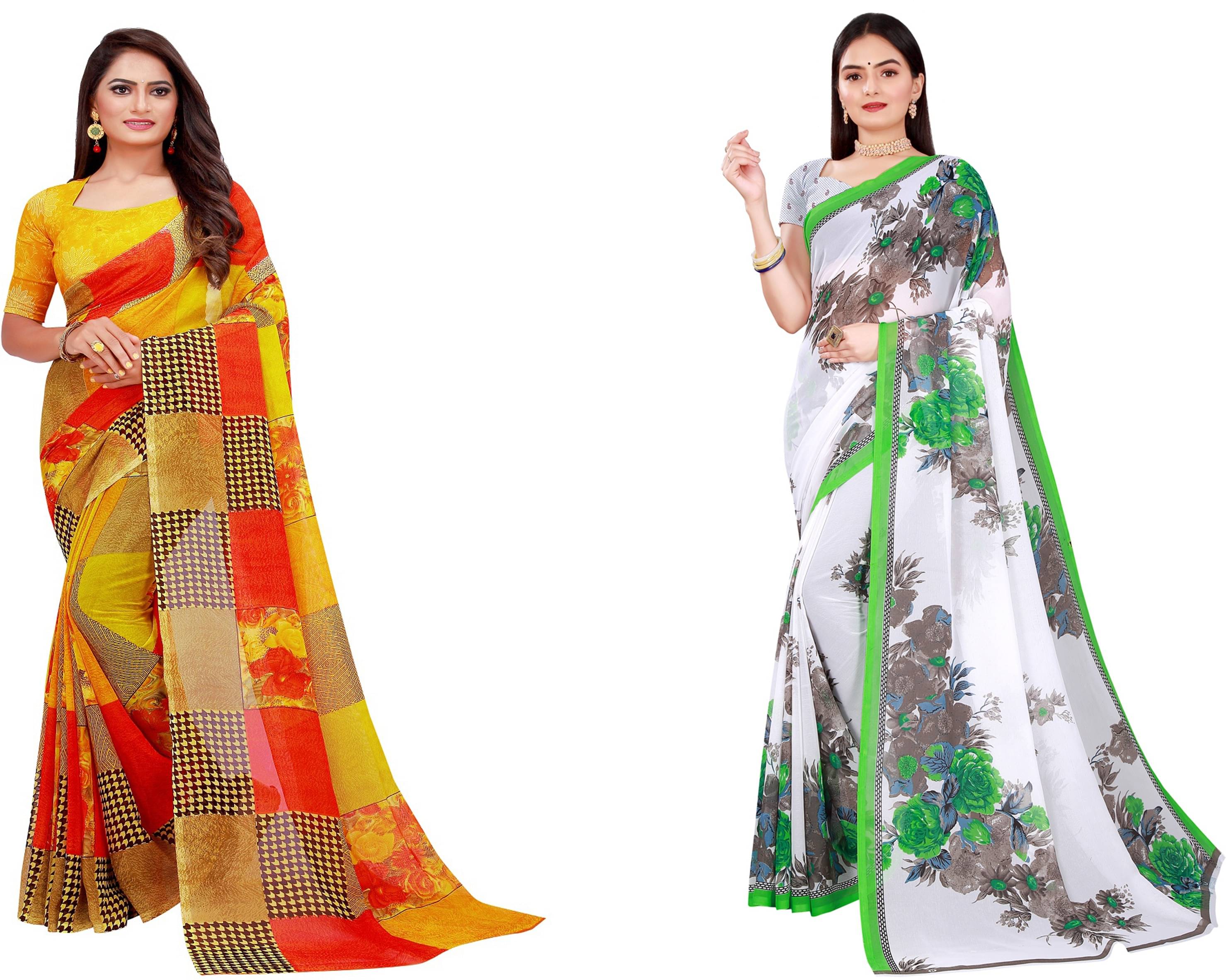     			Samai Georgette Printed Saree With Unstitched Blouse Piece ( Multicolor8 )