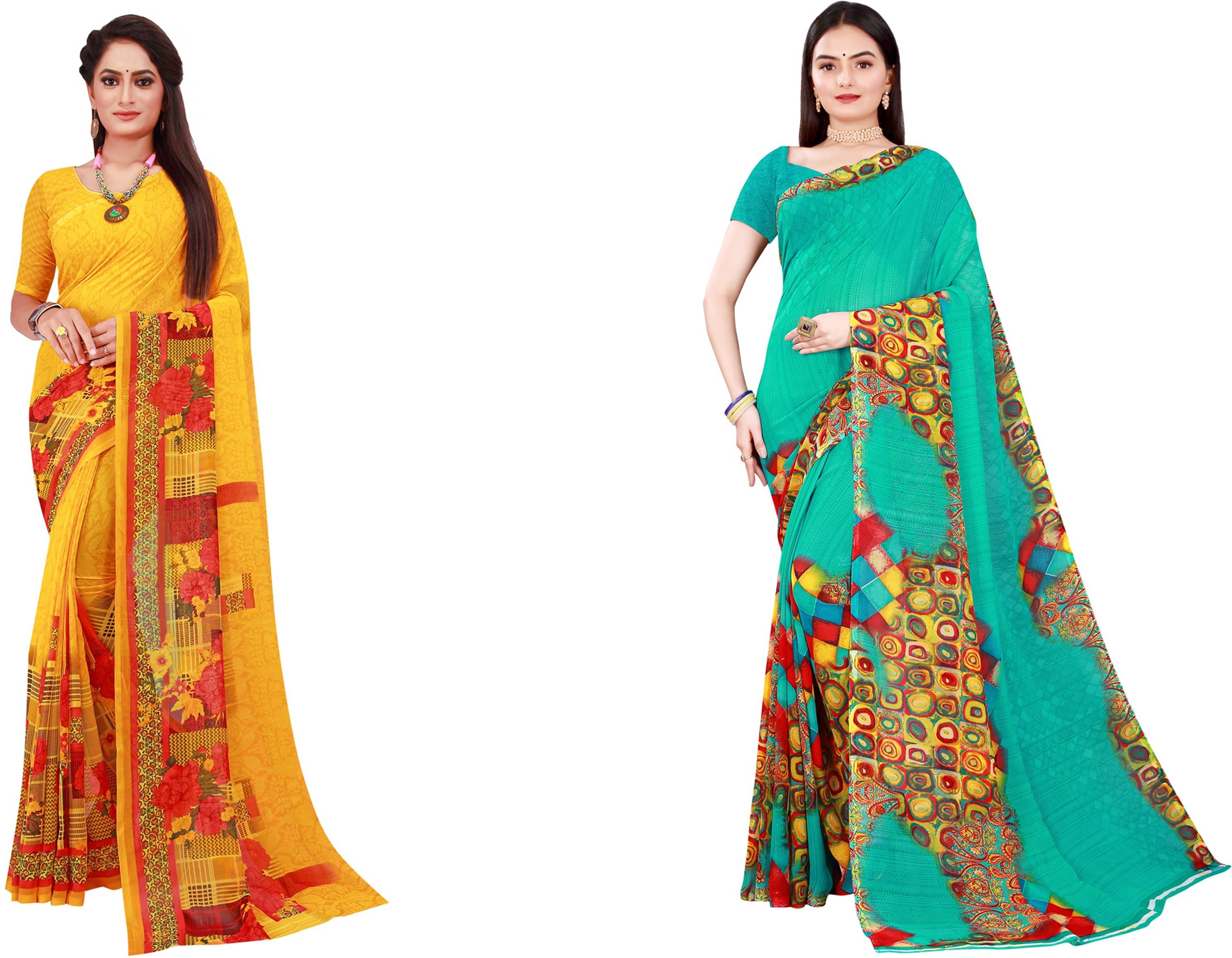     			Samai Georgette Printed Saree With Unstitched Blouse Piece ( Multicolor7 )