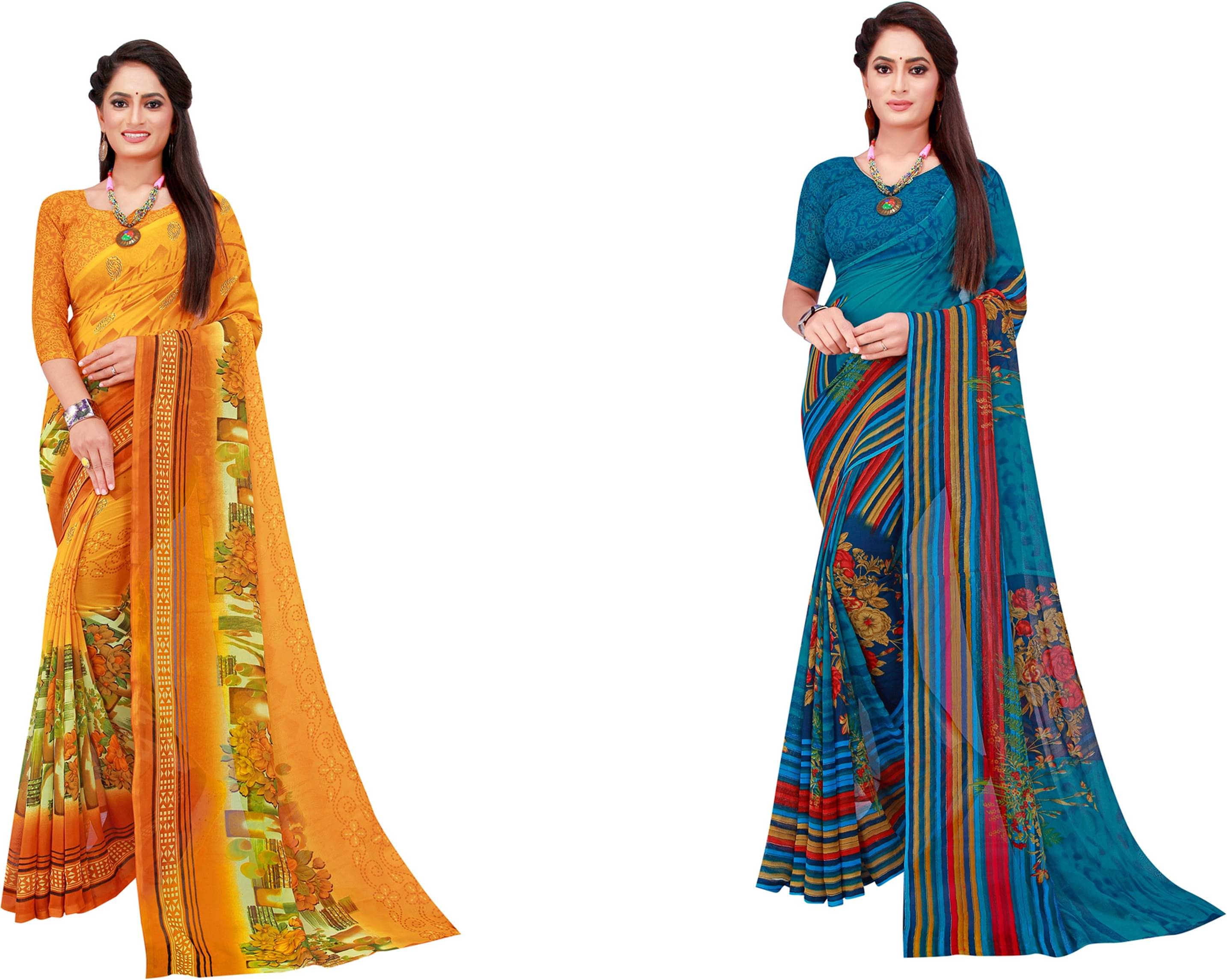     			Samai Georgette Printed Saree With Unstitched Blouse Piece ( Multicolor8 )