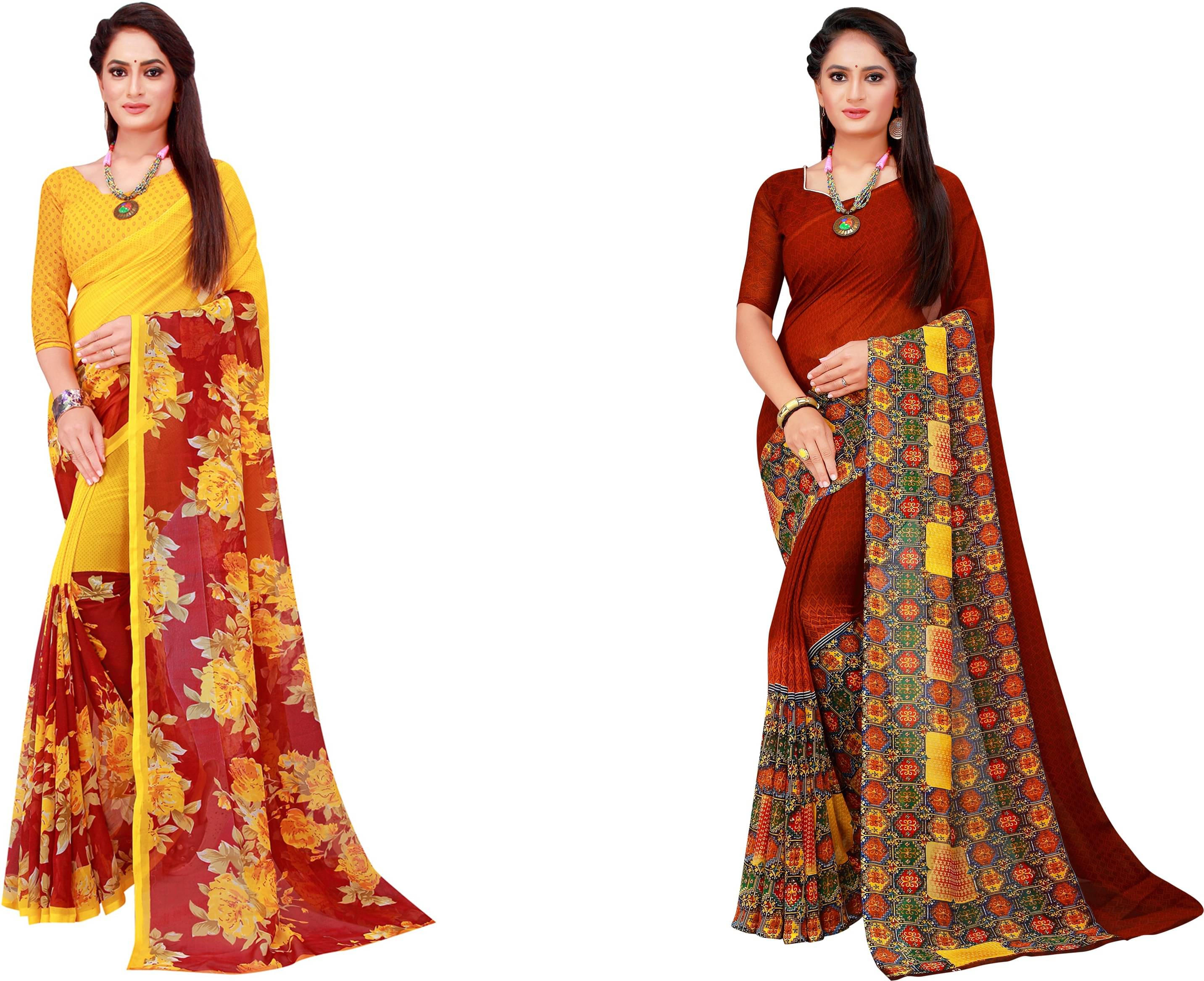 Samai Georgette Printed Saree With Unstitched Blouse Piece ( Multicolor ) Samai Georgette Printed Saree With Unstitched Blouse Piece ( Multicolor )