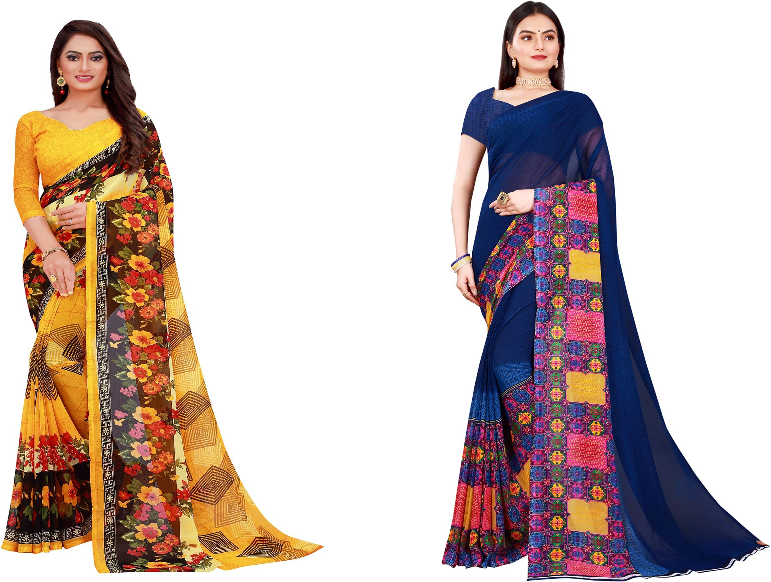     			Samai Georgette Printed Saree With Unstitched Blouse Piece ( Multicolor9 )