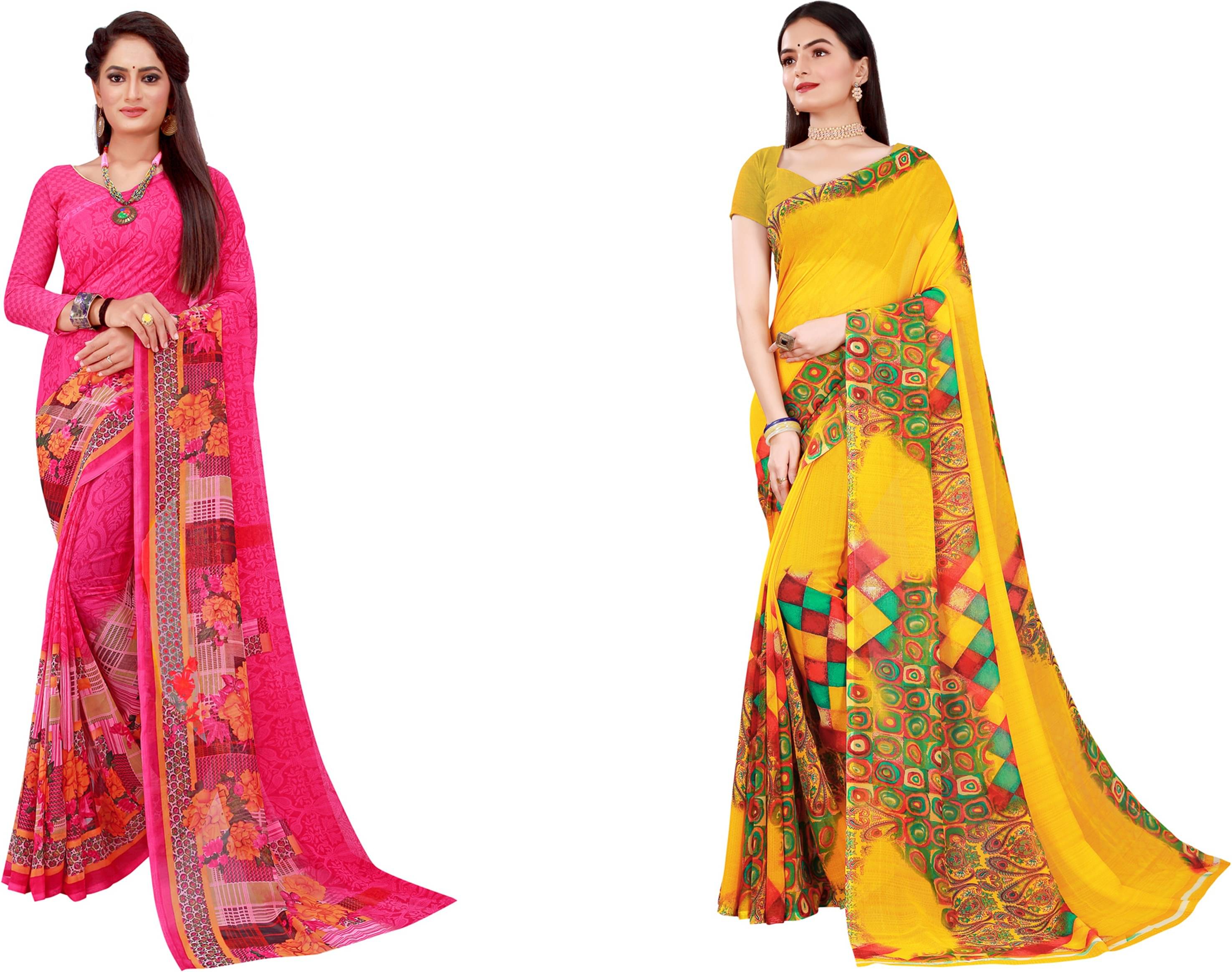 Samai Georgette Printed Saree With Unstitched Blouse Piece ( Multicolor3 ) Samai Georgette Printed Saree With Unstitched Blouse Piece ( Multicolor3 )