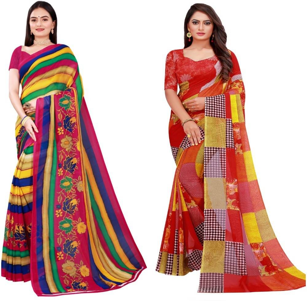 Samai Georgette Printed Saree With Unstitched Blouse Piece ( Multicolor2 ) Samai Georgette Printed Saree With Unstitched Blouse Piece ( Multicolor2 )