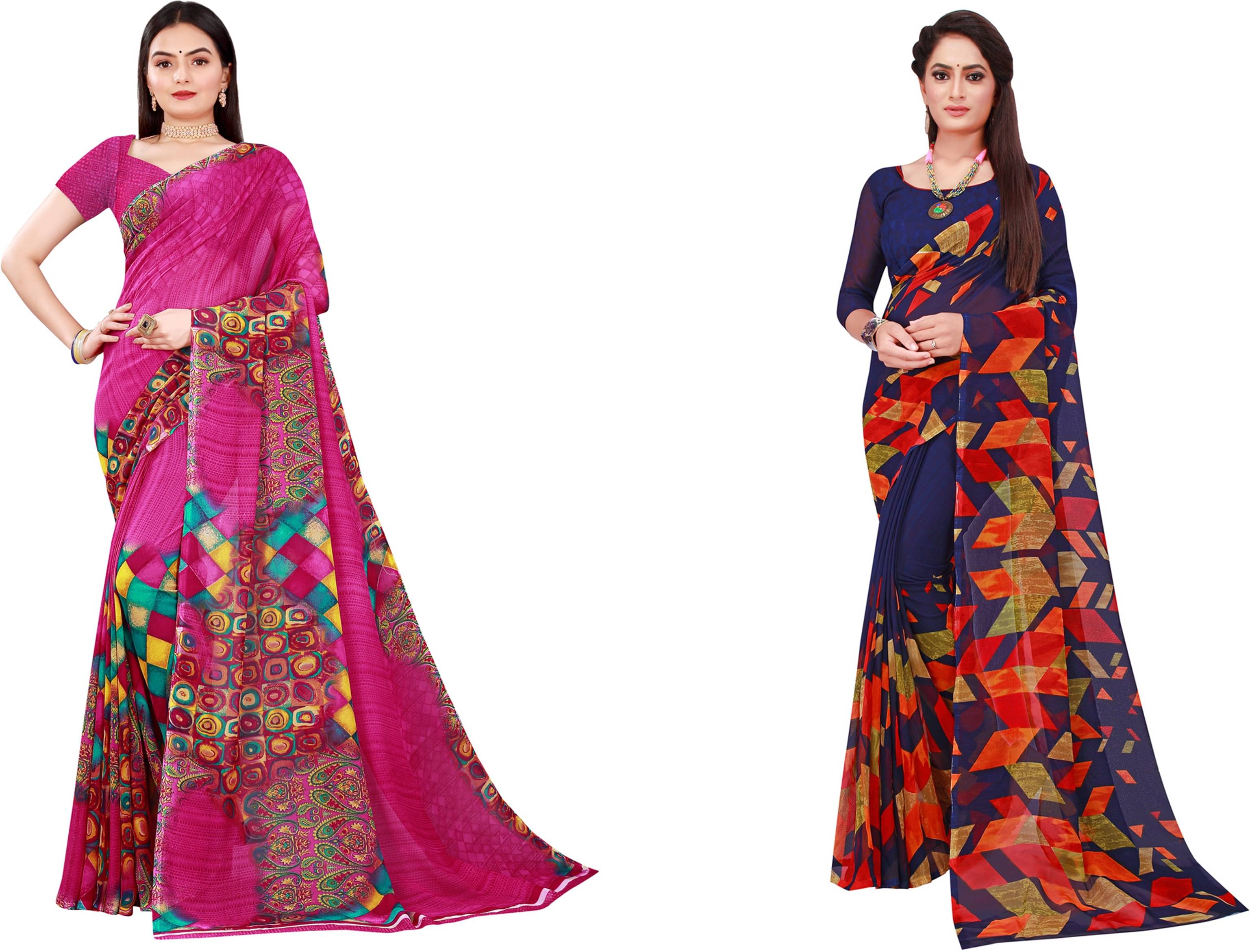 Samai Georgette Printed Saree With Unstitched Blouse Piece ( Multicolor2 ) Samai Georgette Printed Saree With Unstitched Blouse Piece ( Multicolor2 )