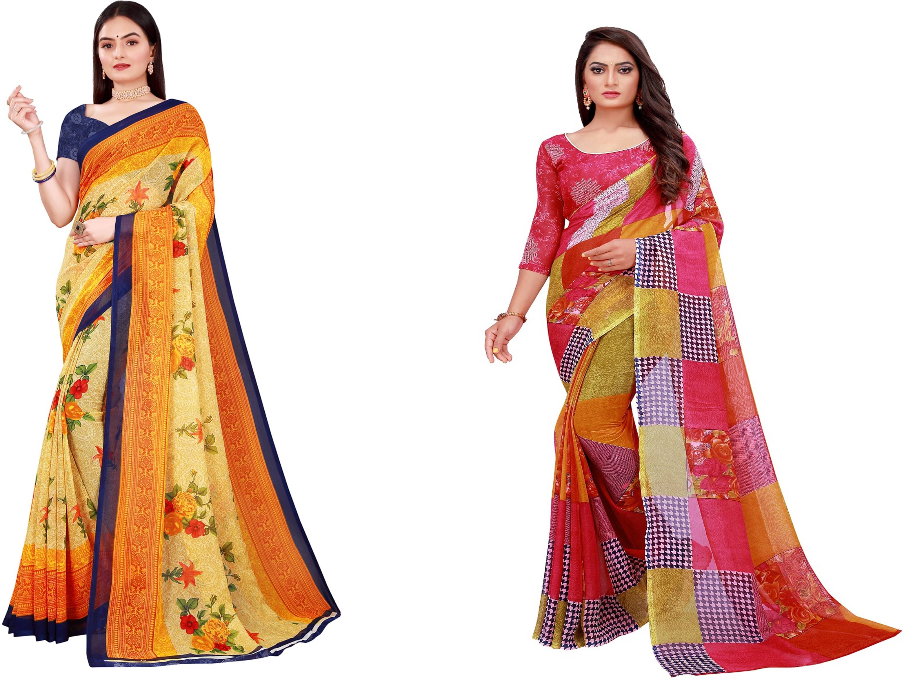     			Samai Georgette Printed Saree With Unstitched Blouse Piece ( Multicolor )