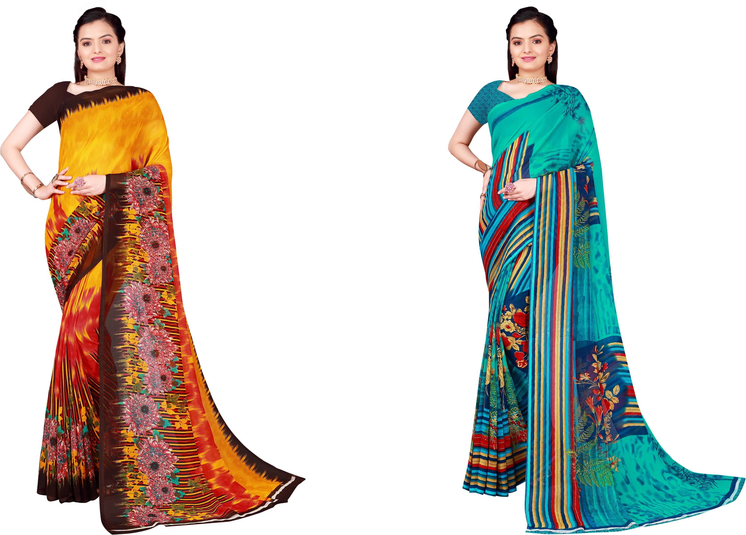     			Samai Georgette Printed Saree With Unstitched Blouse Piece ( Multicolor8 )