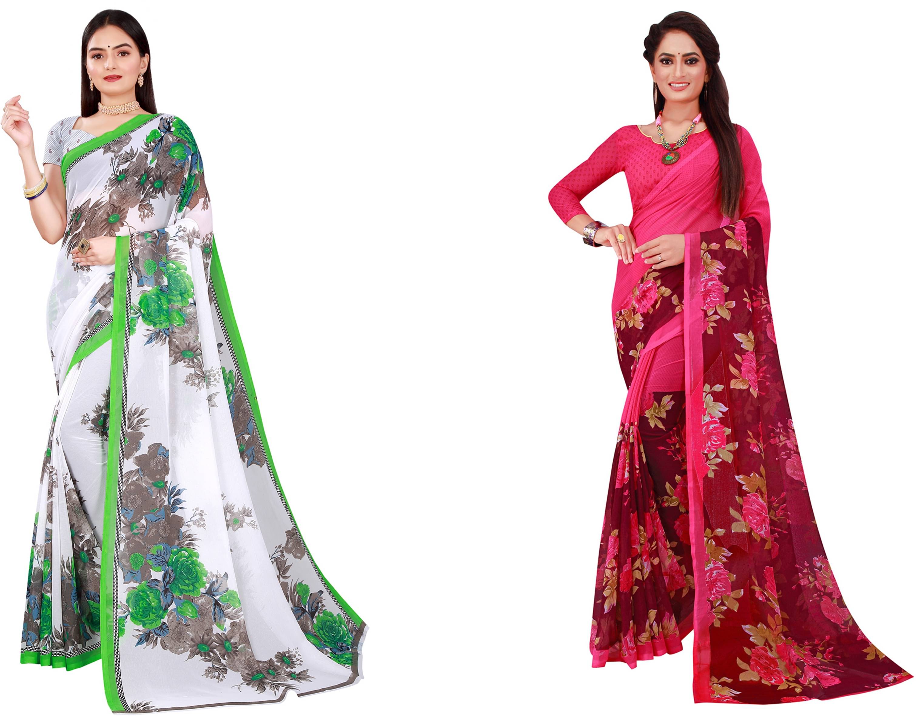 Samai Georgette Printed Saree With Unstitched Blouse Piece ( Multicolor9 ) Samai Georgette Printed Saree With Unstitched Blouse Piece ( Multicolor9 )