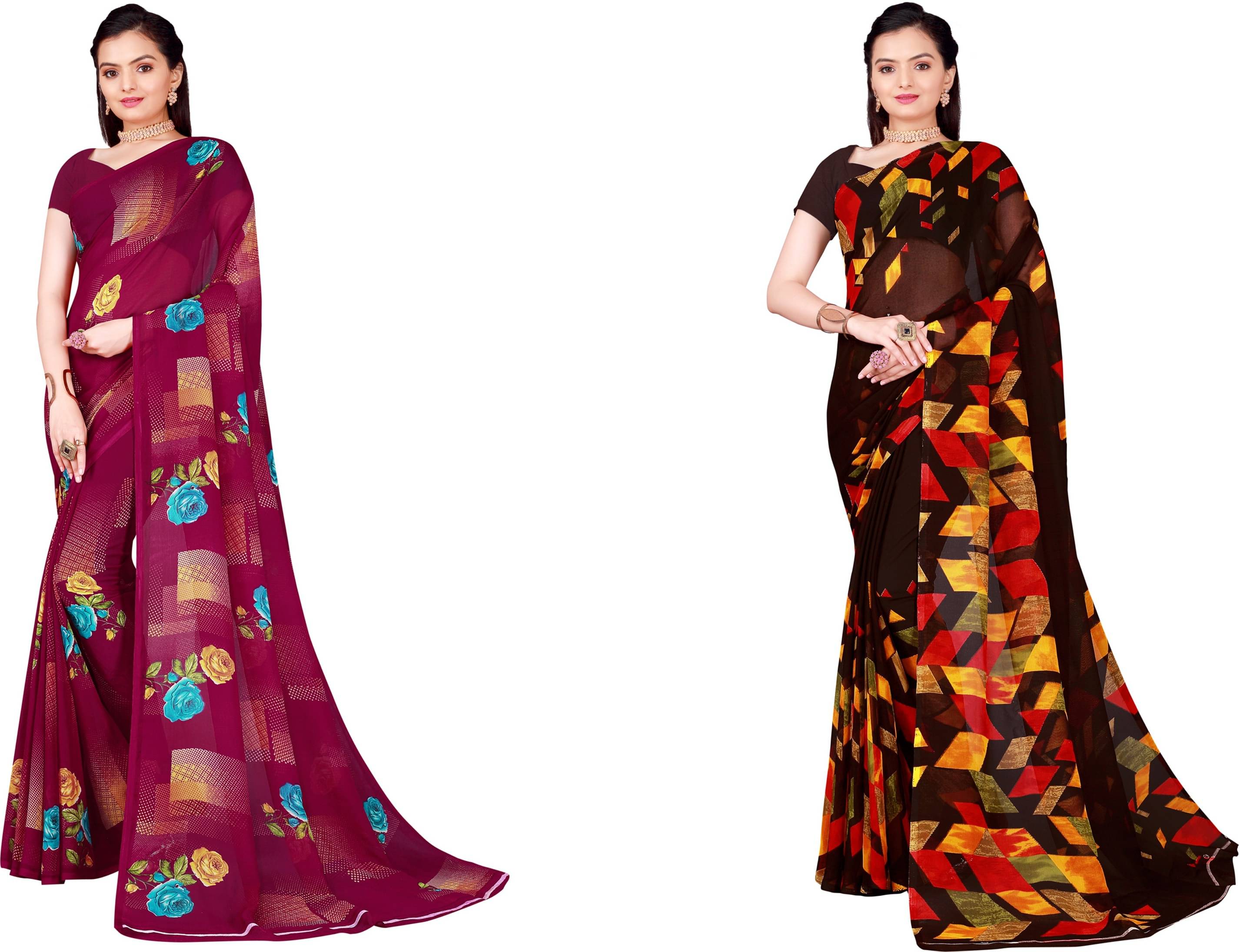 Samai Georgette Printed Saree With Unstitched Blouse Piece ( Multicolor2 ) Samai Georgette Printed Saree With Unstitched Blouse Piece ( Multicolor2 )