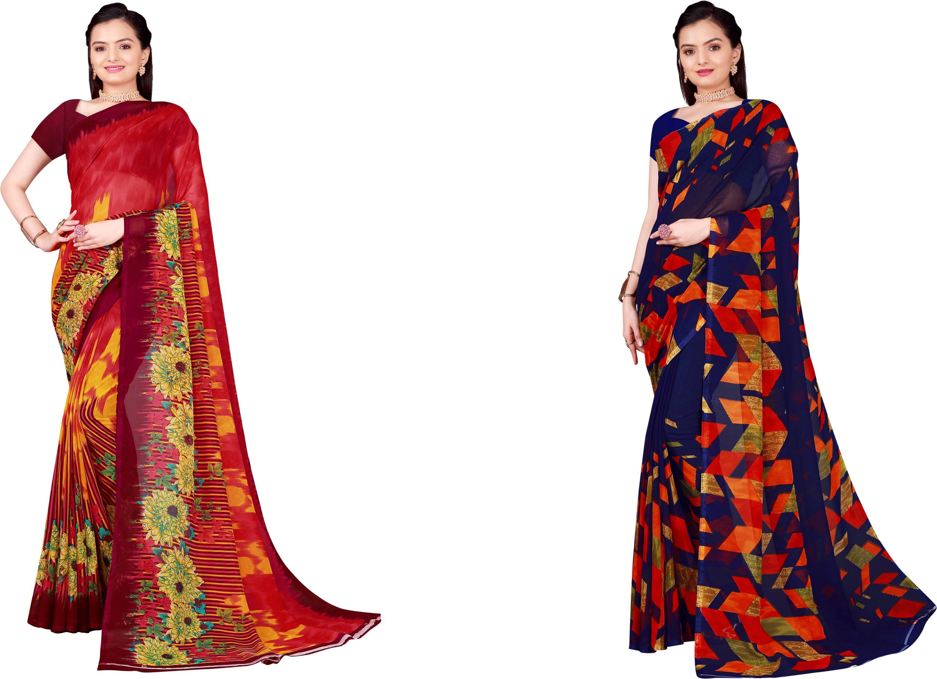 Samai Georgette Printed Saree With Unstitched Blouse Piece ( Multicolor2 ) Samai Georgette Printed Saree With Unstitched Blouse Piece ( Multicolor2 )