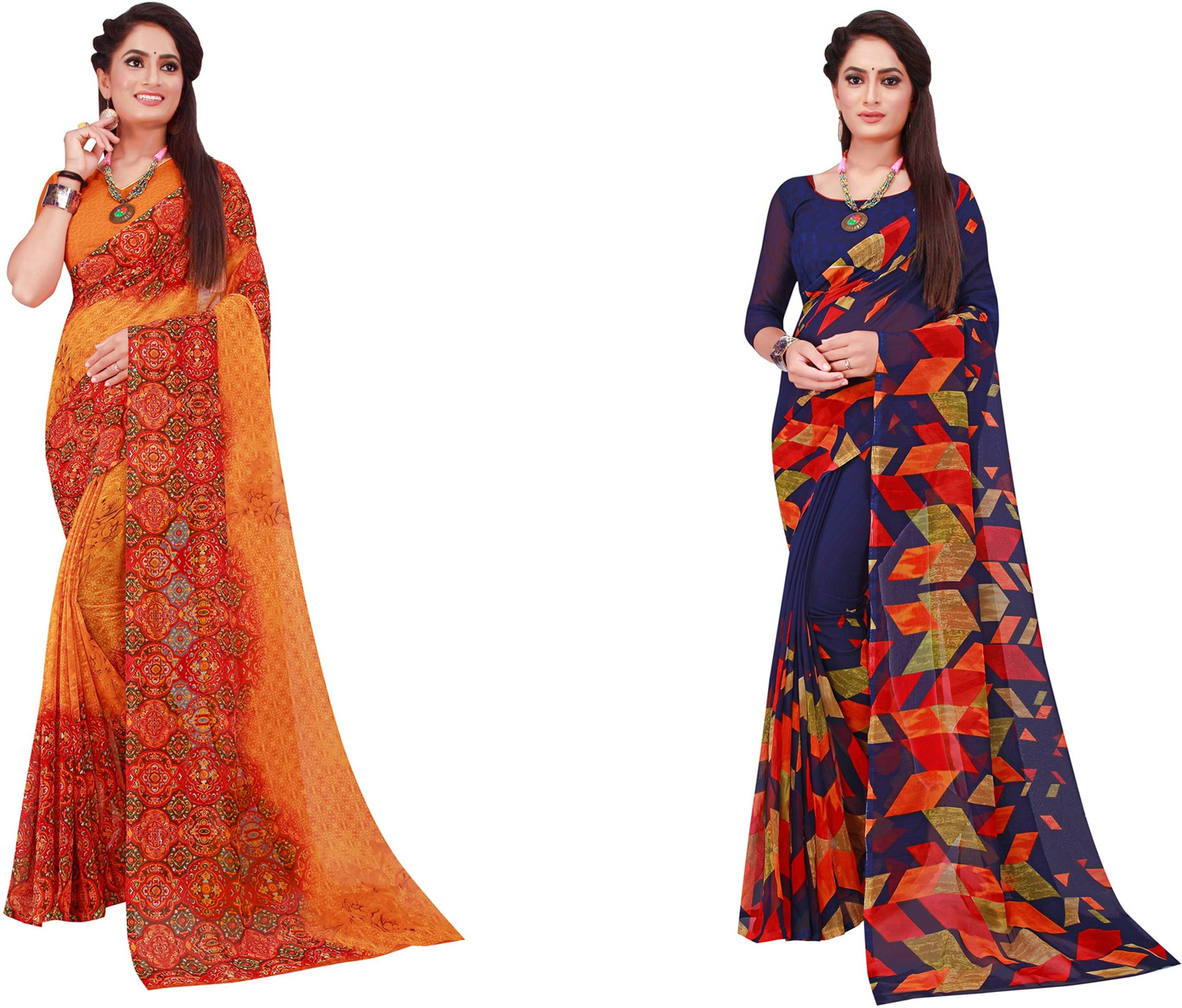 Samai Georgette Printed Saree With Unstitched Blouse Piece ( Multicolor3 ) Samai Georgette Printed Saree With Unstitched Blouse Piece ( Multicolor3 )
