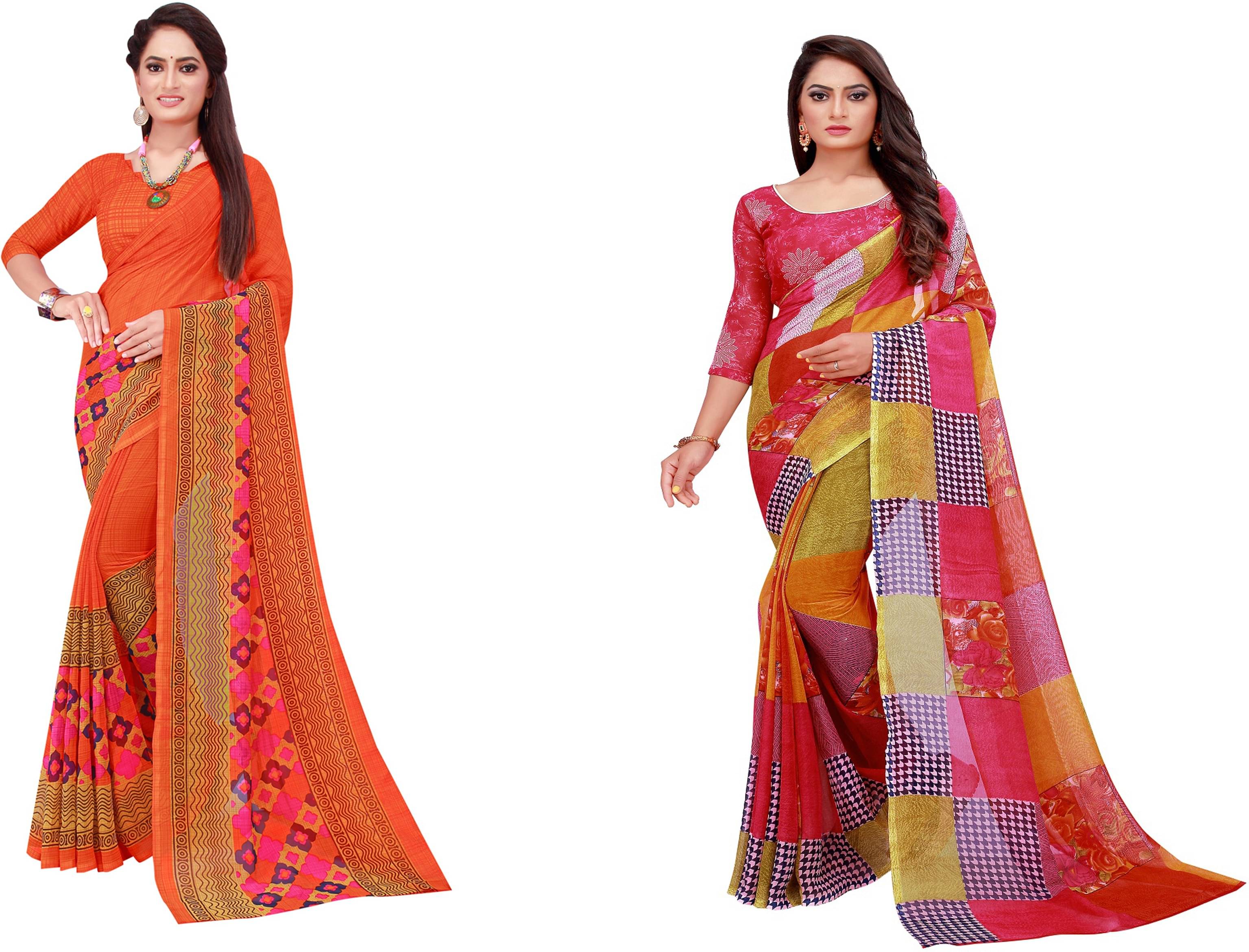 Samai Georgette Printed Saree With Unstitched Blouse Piece ( Multicolor2 ) Samai Georgette Printed Saree With Unstitched Blouse Piece ( Multicolor2 )